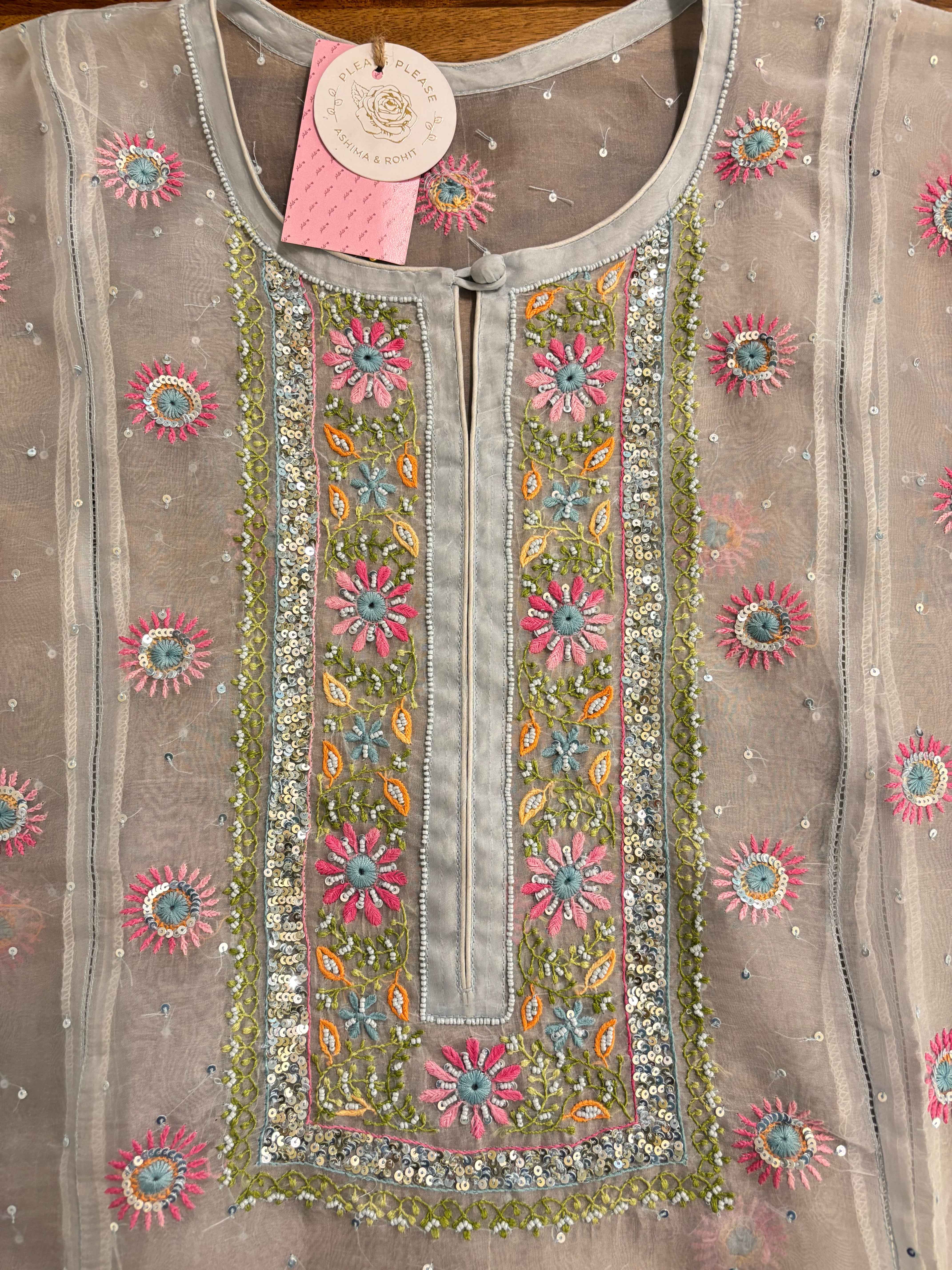 Pastel Blue Pure Organza Chikankari Kurta & Dupatta