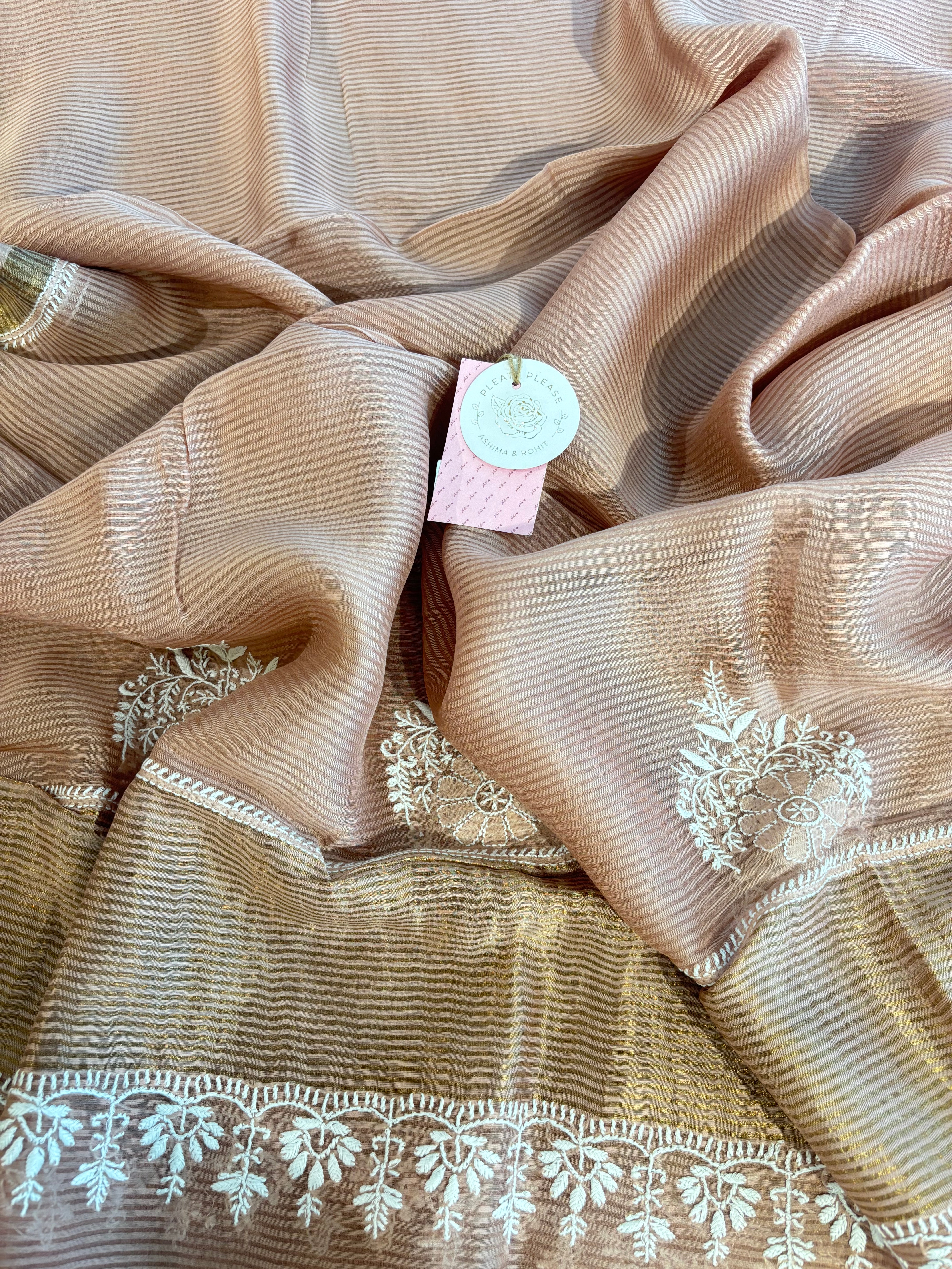 Dusty Peach Chanderi Chikankari Anarkali & Dupatta Set