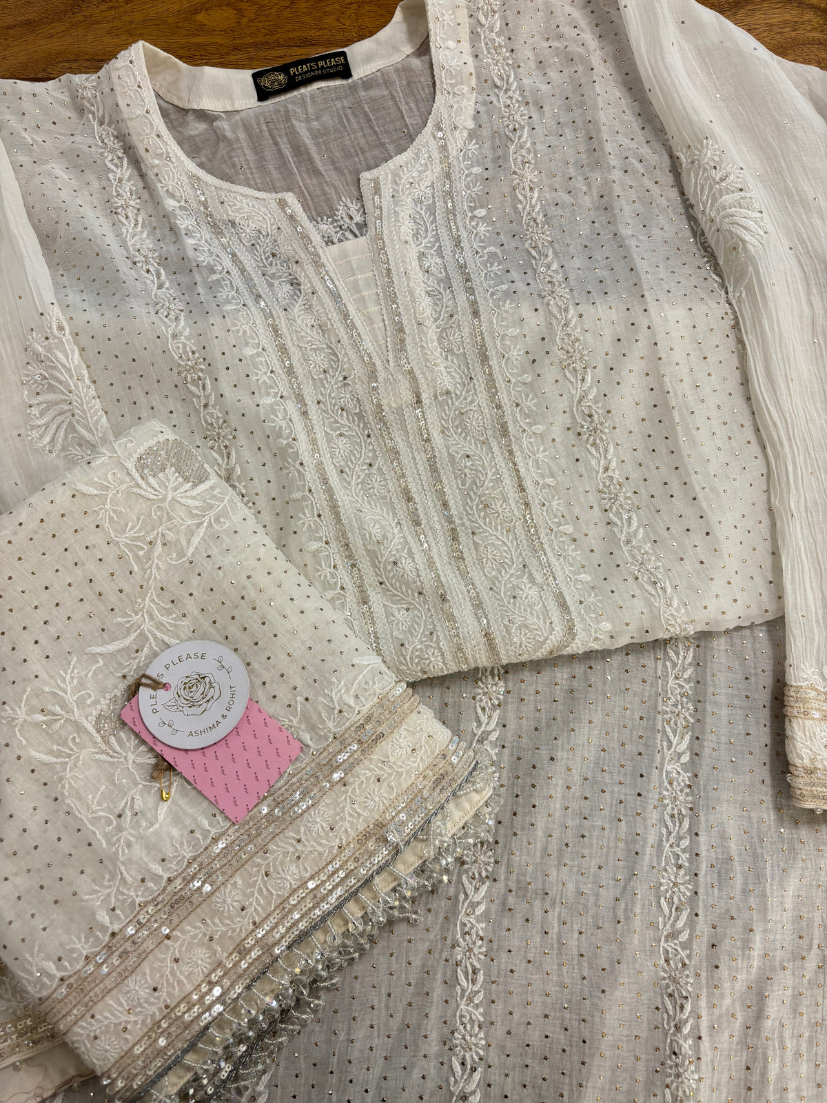 Dyeable Chanderi Mul Chikankari Mukaish Kurta & Dupatta