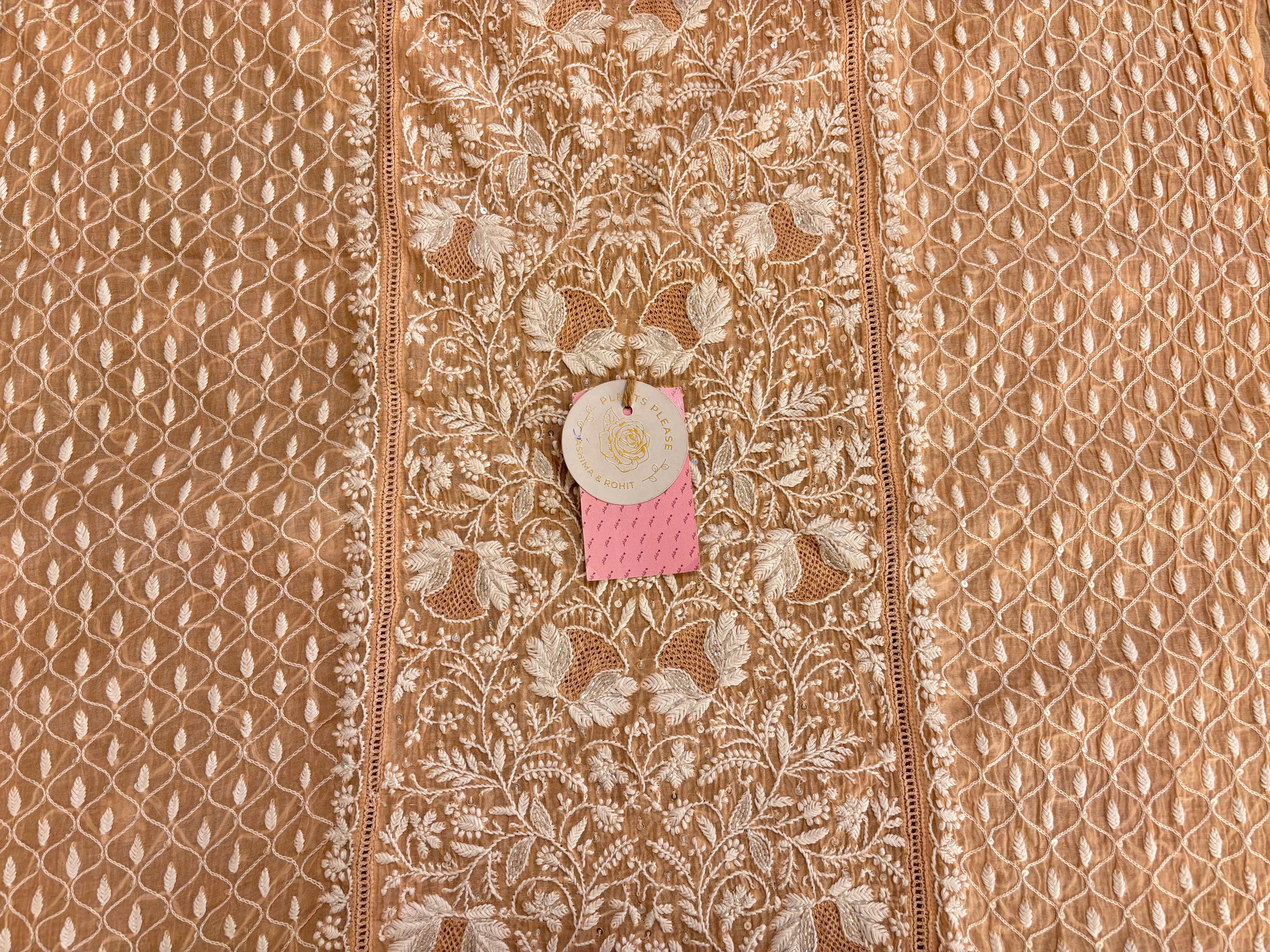 Peach Chanderi Chikankari Kurta & Dupatta