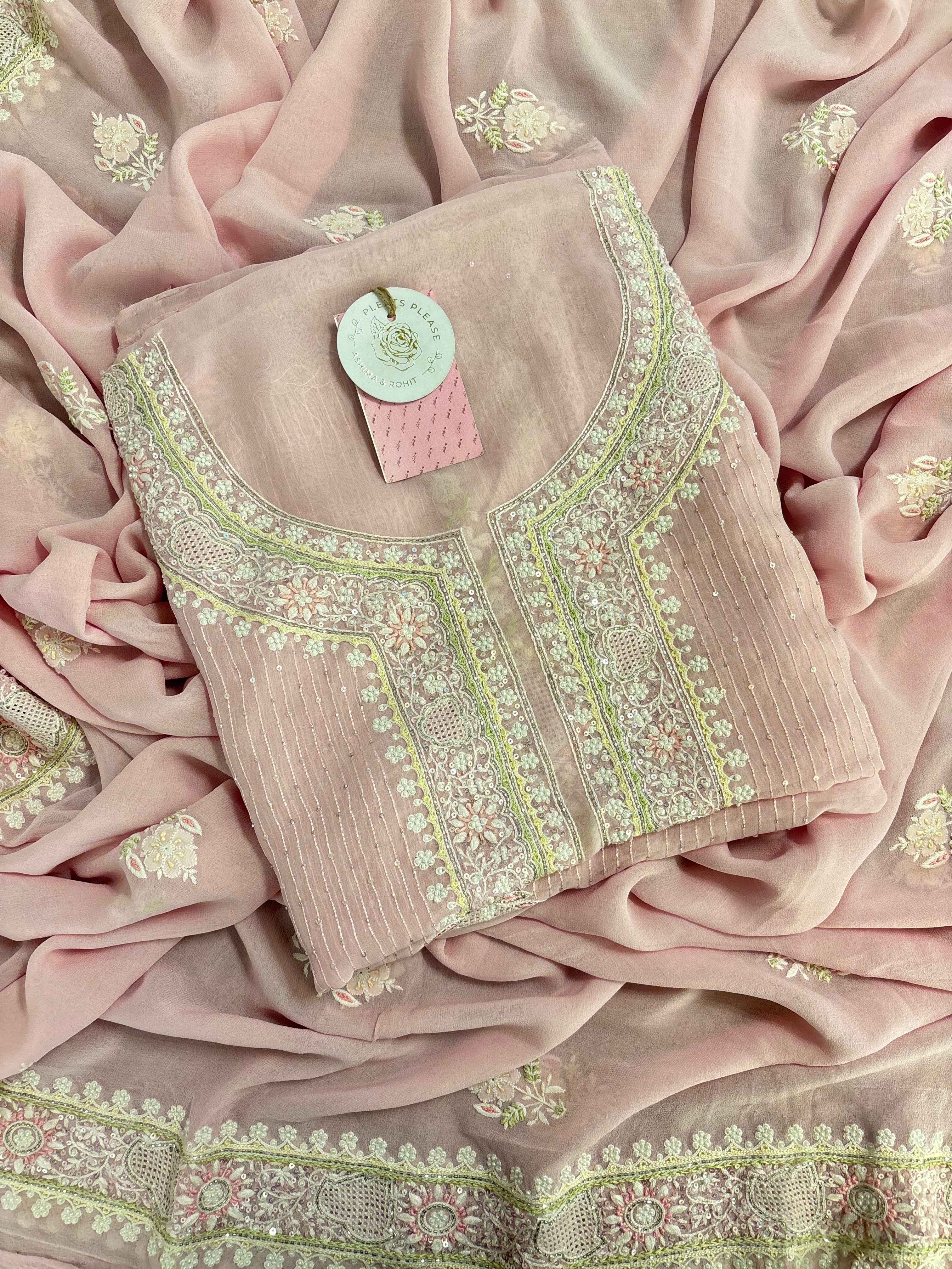 Baby Pink Pure & Premium Georgette Chikankari Kurta & Dupatta