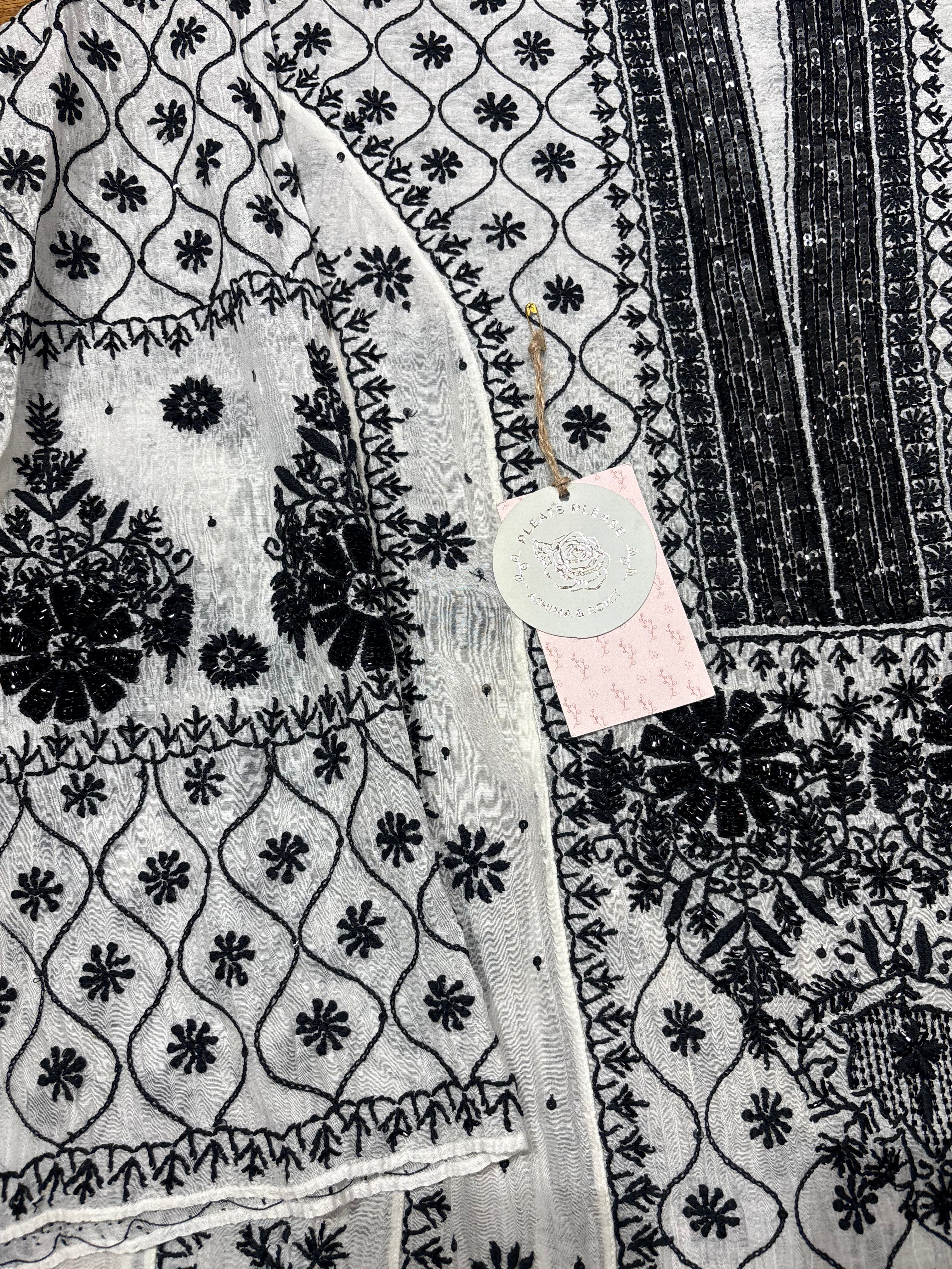 Dyeable Chanderi Mul Chikankari Anarkali and Dupatta set