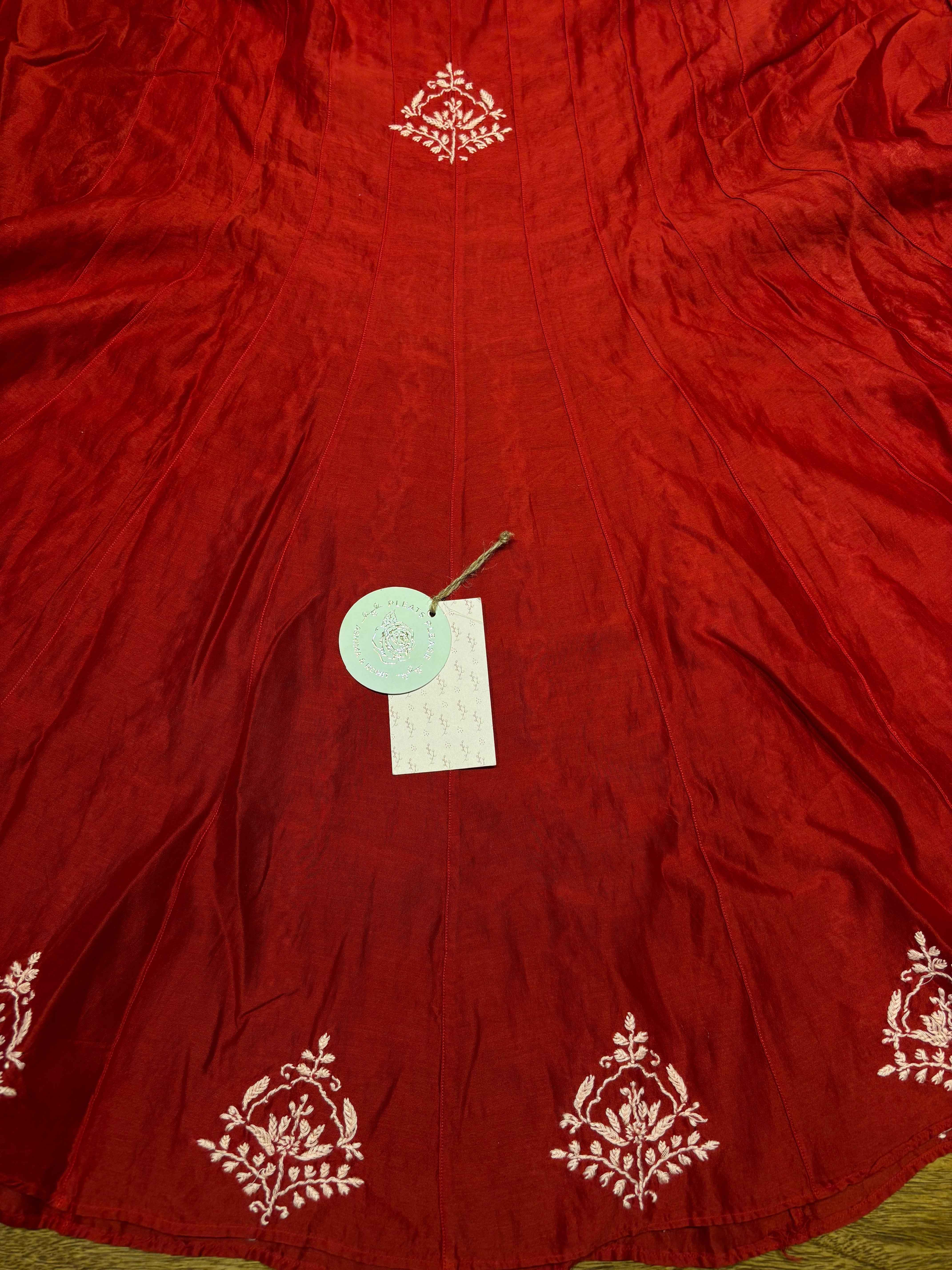Red Chanderi Silk Chikankari Co-ord Set - Pleats PleaseChikankari