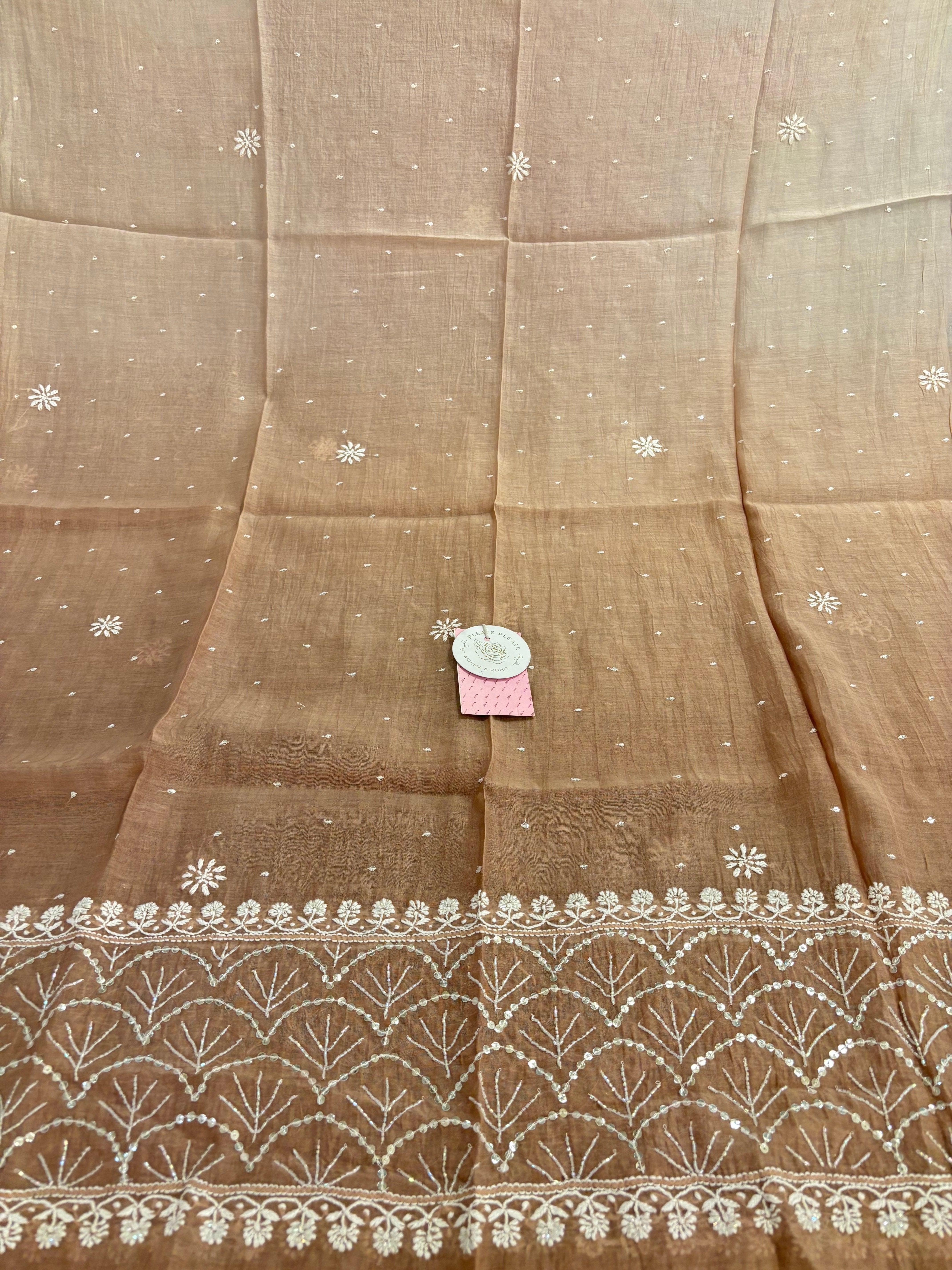 Rosewood Taupe Ombré Chanderi Mul Chikankari Anarkali & Dupatta Set