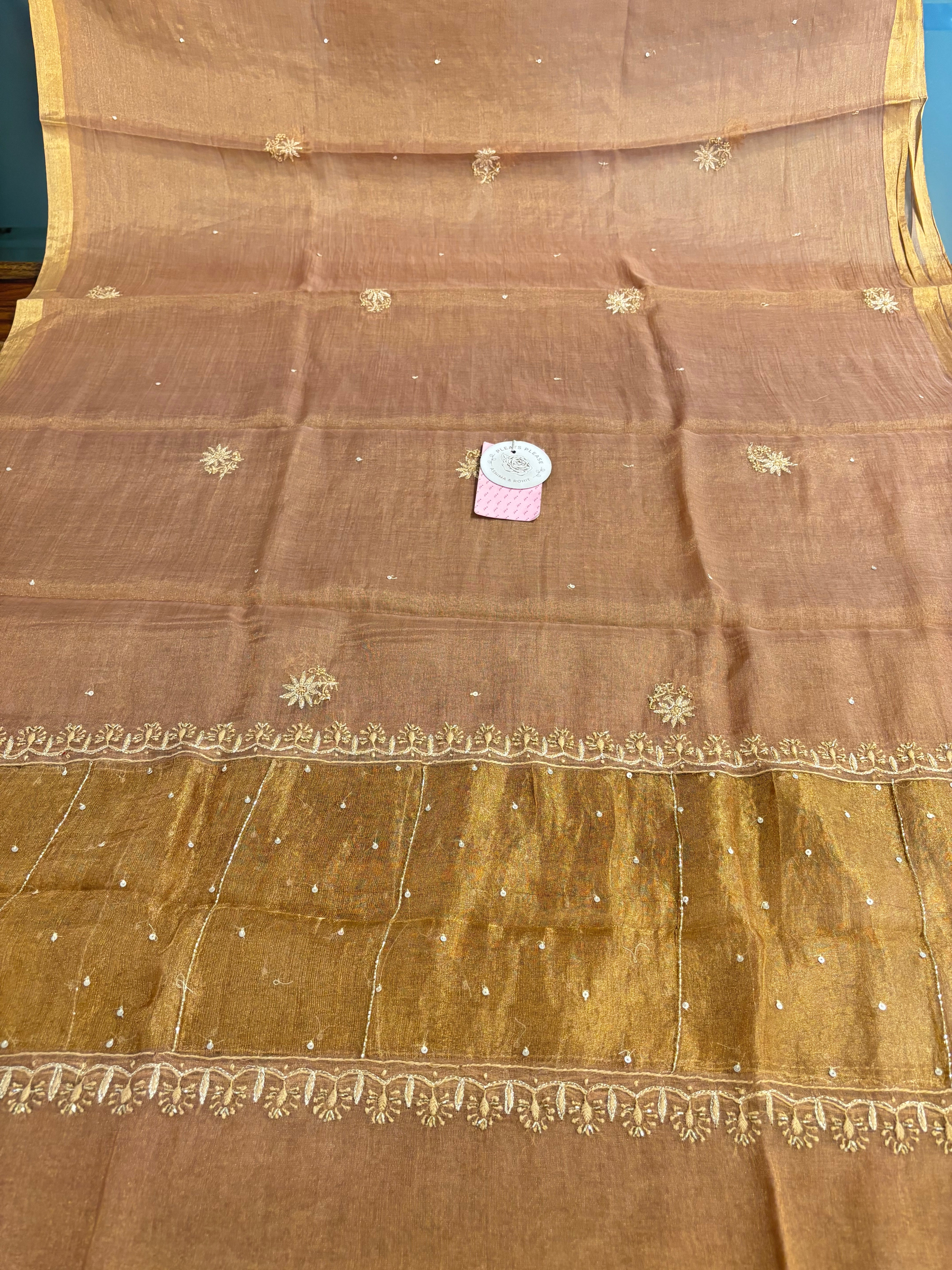 Antique Copper Pure & Premium Tissue Chikankari Kurta & Dupatta