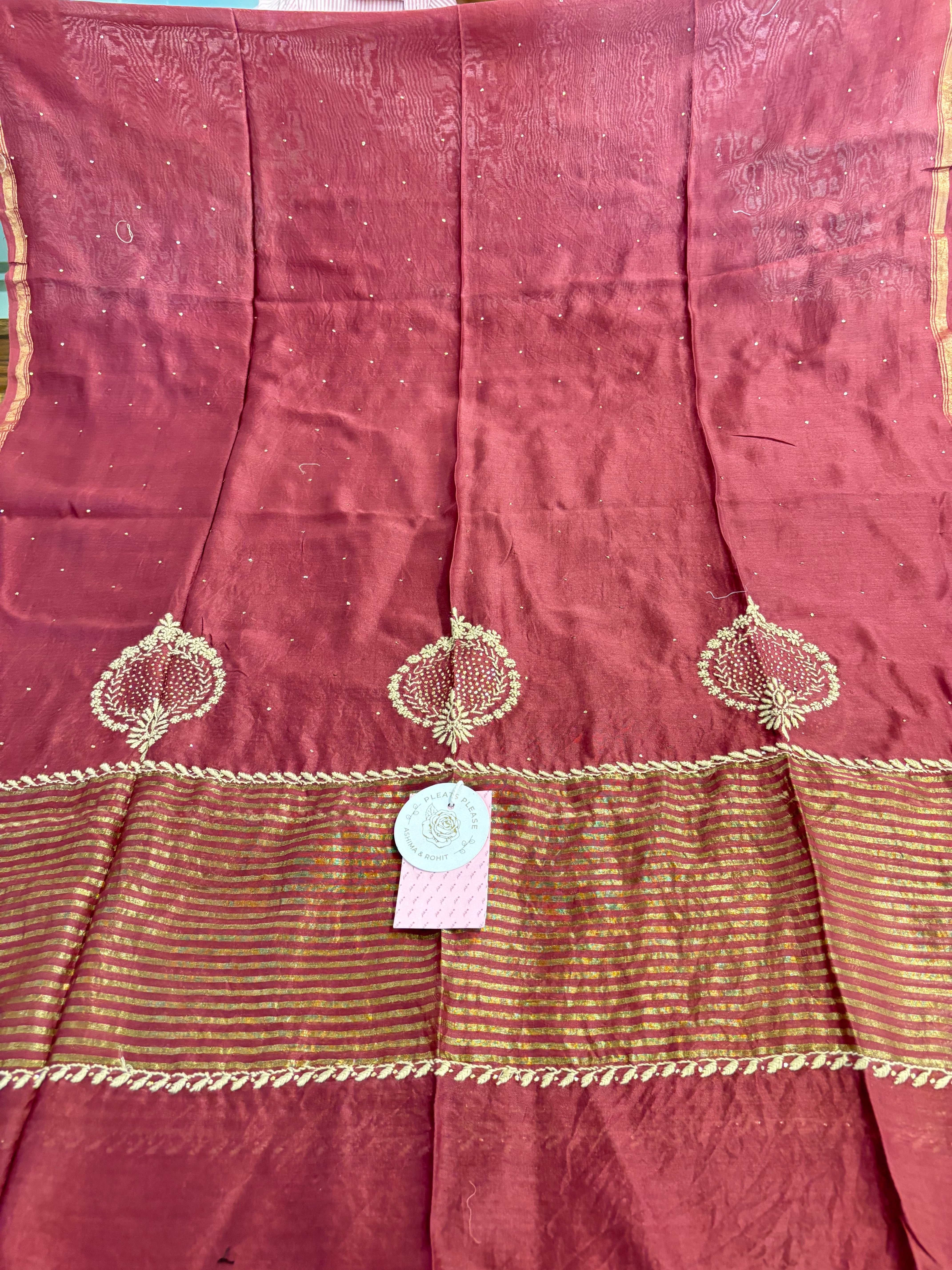 Maroon Chanderi Chikankari Mukaish Kurta & Dupatta