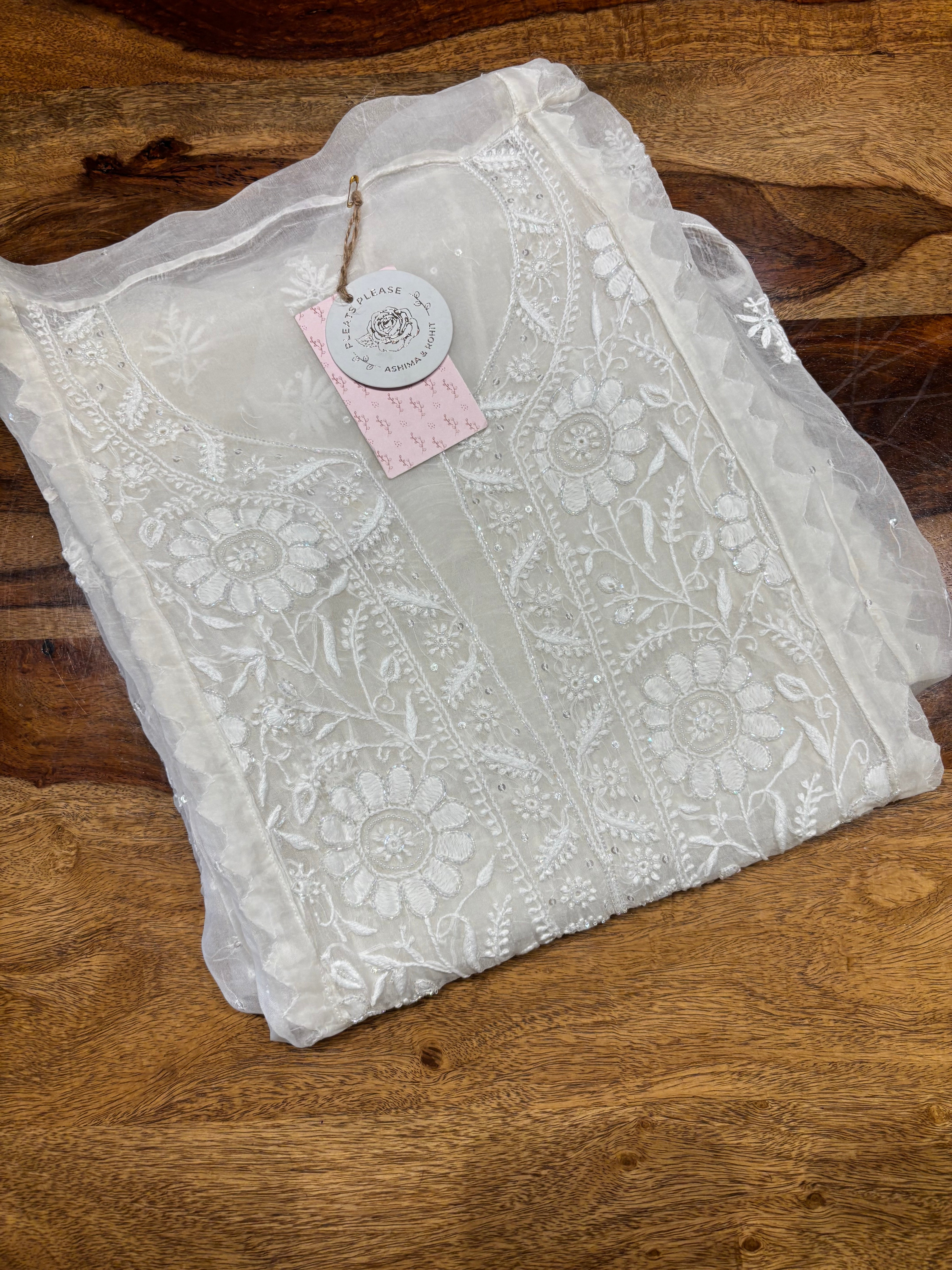 Dyeable Organza Chikankari Kurta