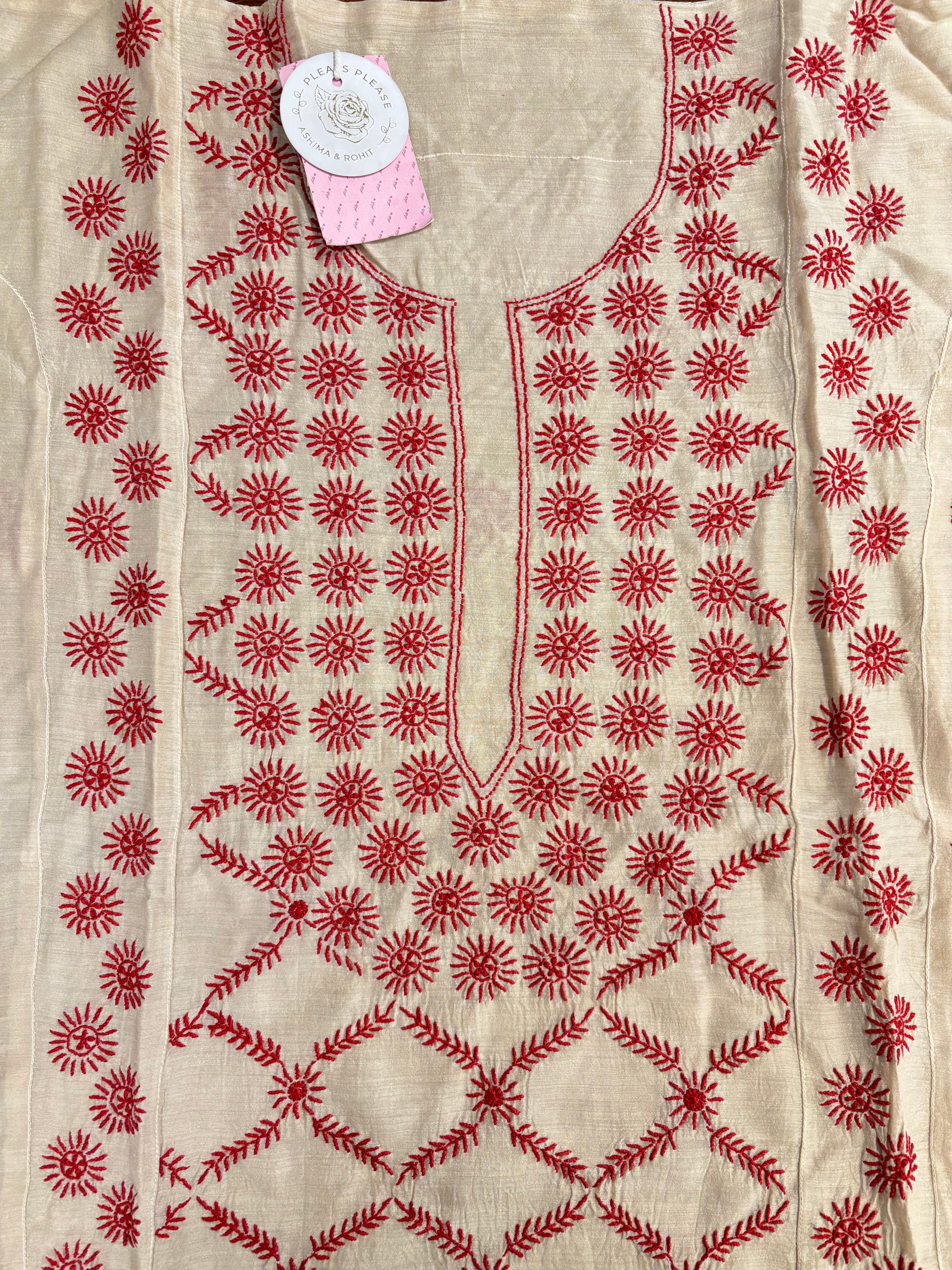 Dyeable Munga Silk Chikankari Kurta & Dupatta Set - Pleats PleaseChikankari