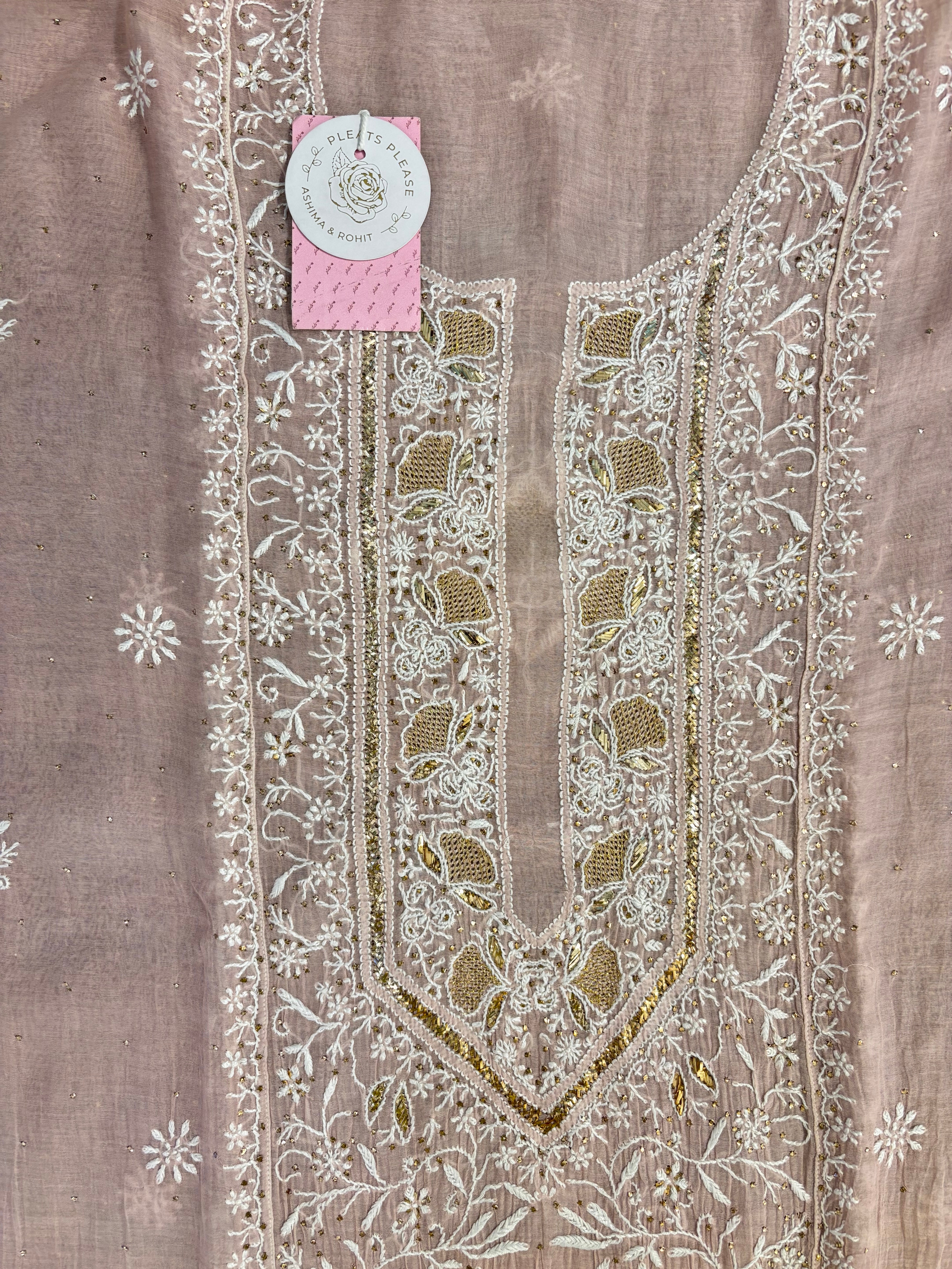 Rose Dust Chanderi Mul Mukaish & Chikankari Kurta & Dupatta