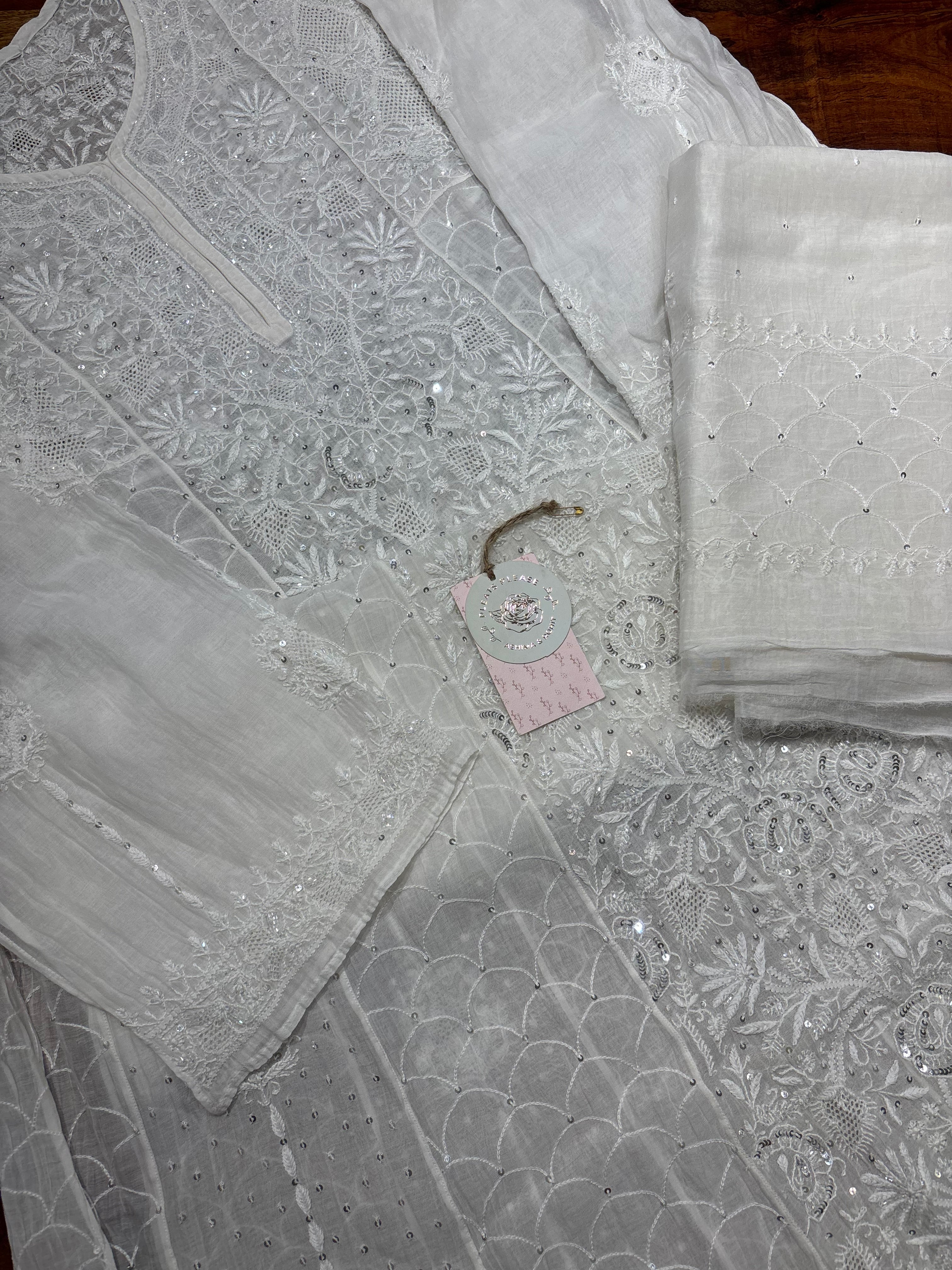 Dyeable Chanderi Mul Chikankari Anarkali and Dupatta set