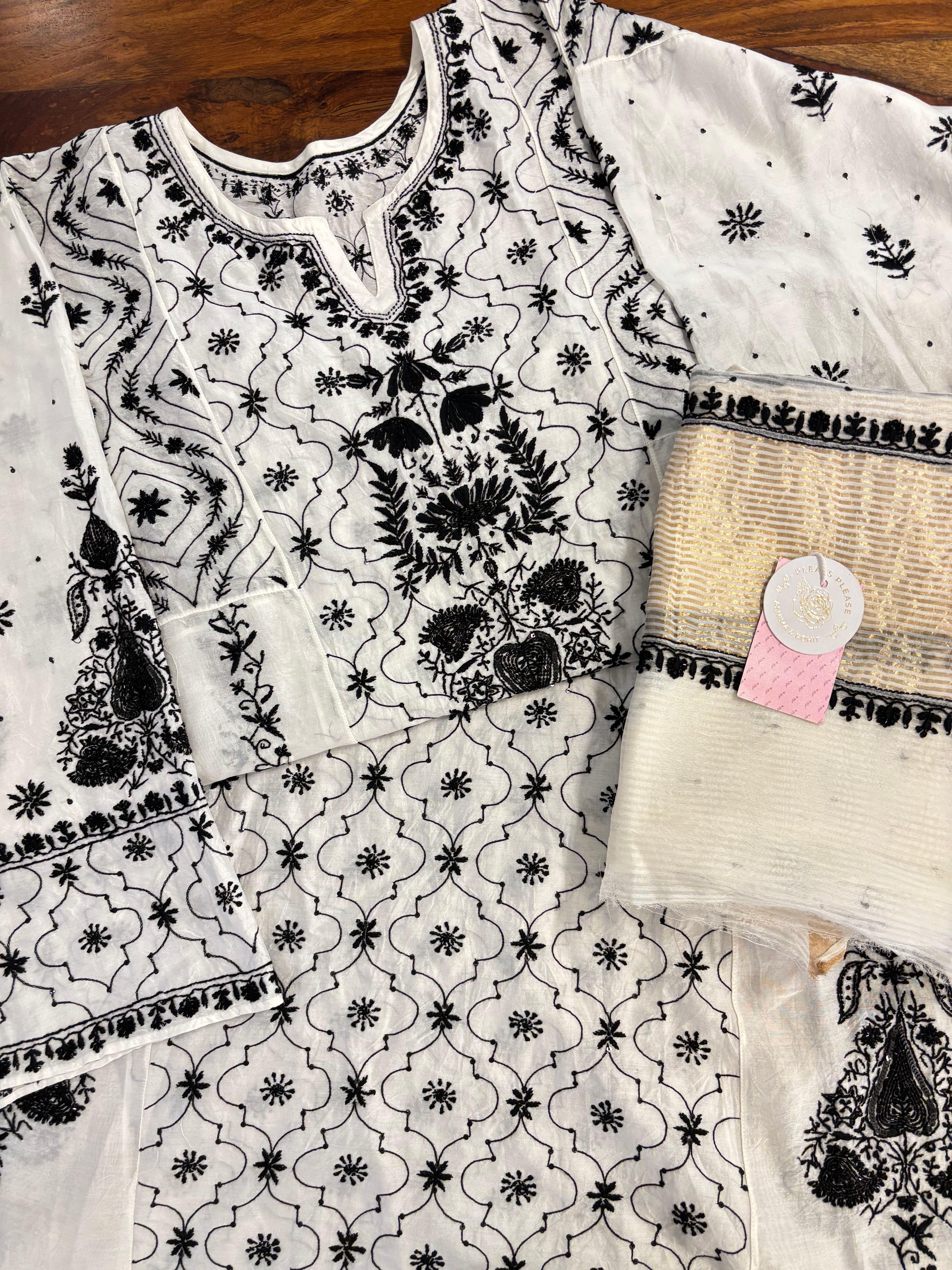 Dyeable Chanderi Chikankari Anarkali & Dupatta Set