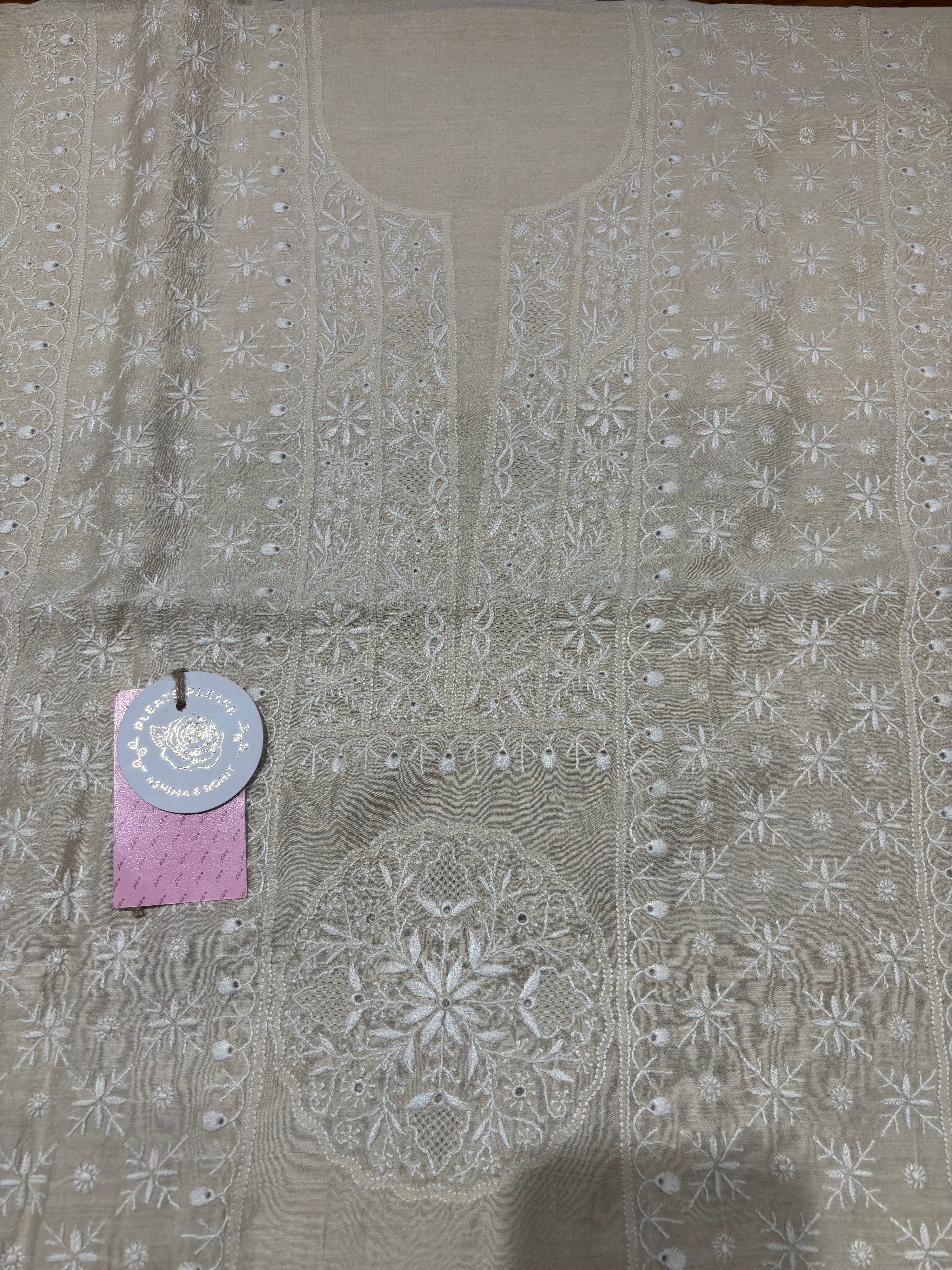 Dyeable Pure & Premium Monga Silk Chikankari Kurta & Dupatta Set
