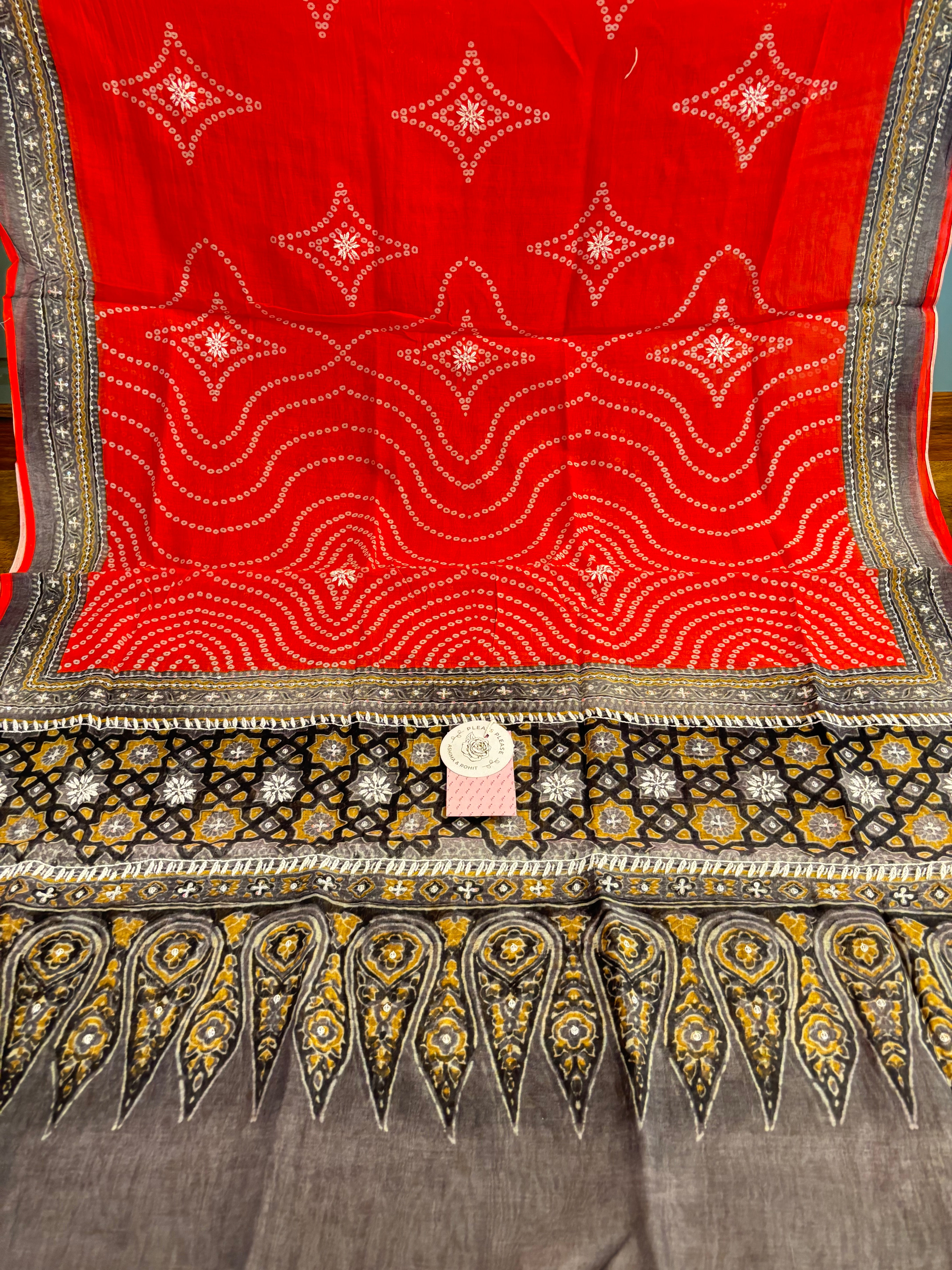 Coral Peach Chanderi Mul Bandhej Chikankari Kurta & Dupatta - Pleats PleaseChikankari