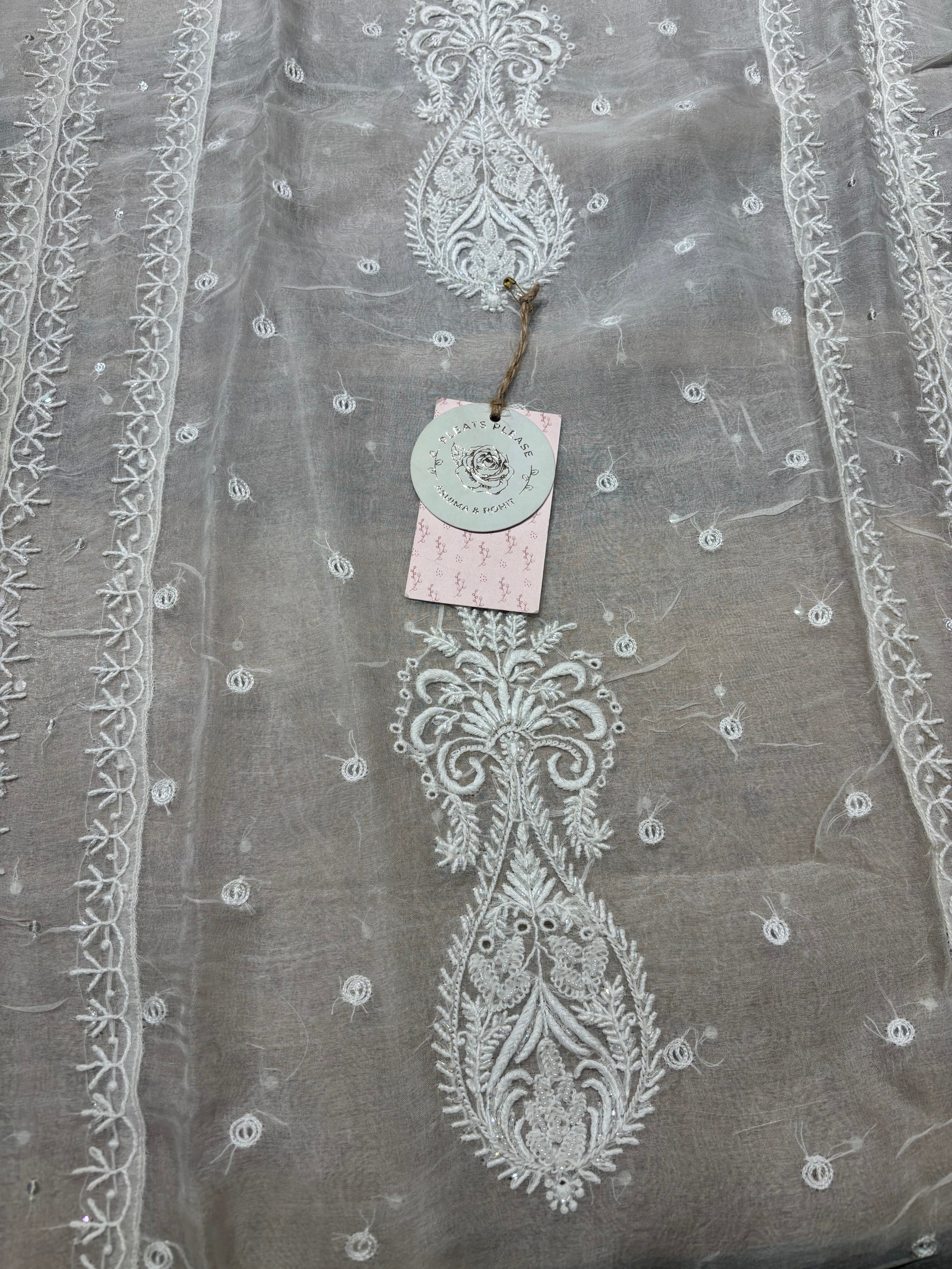 Dyeable Pure Organza Chikankari Kurta And Dupatta Set
