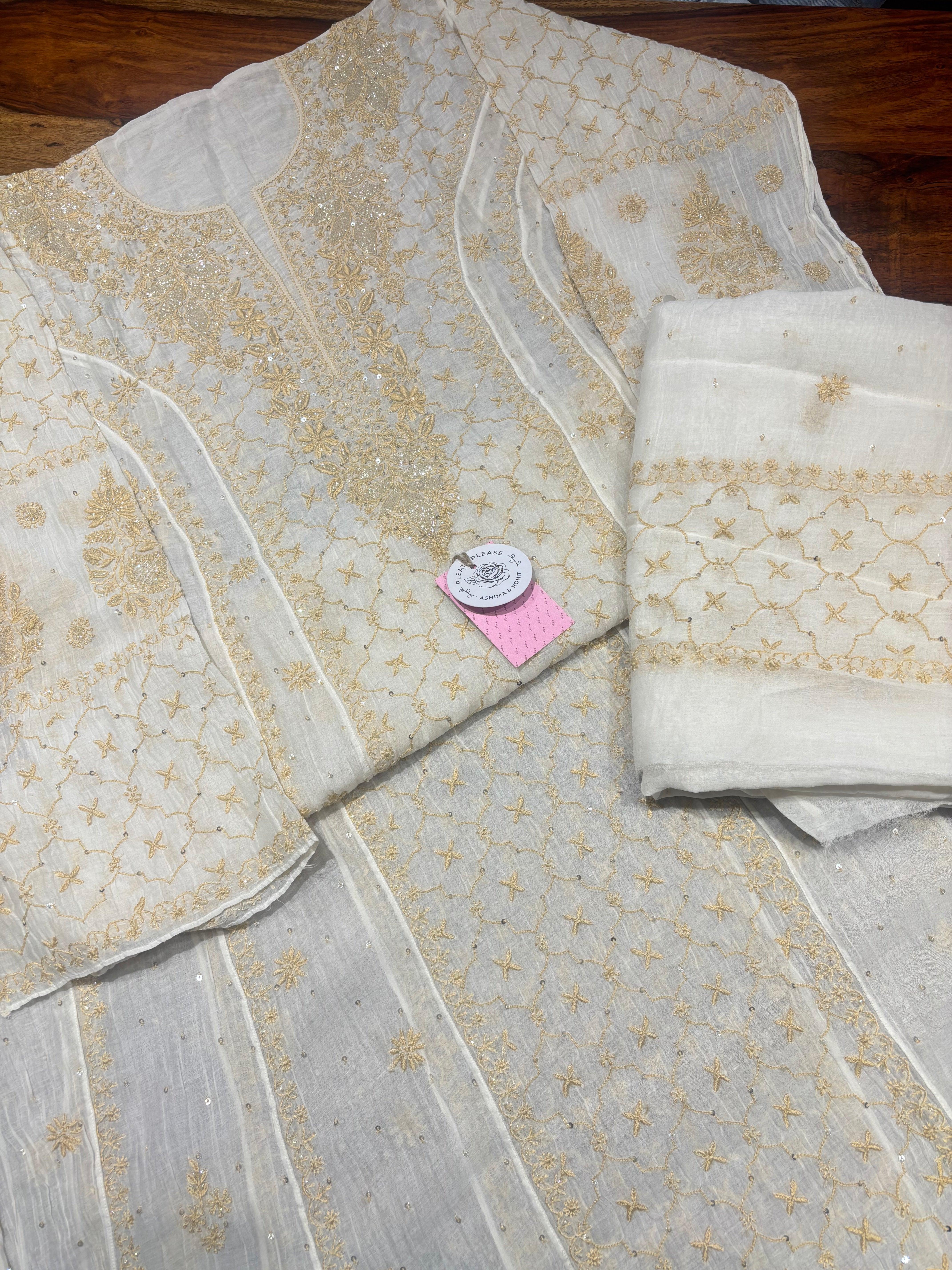 Dyeable Chanderi Mul Chikankari Anarkali & Dupatta Set