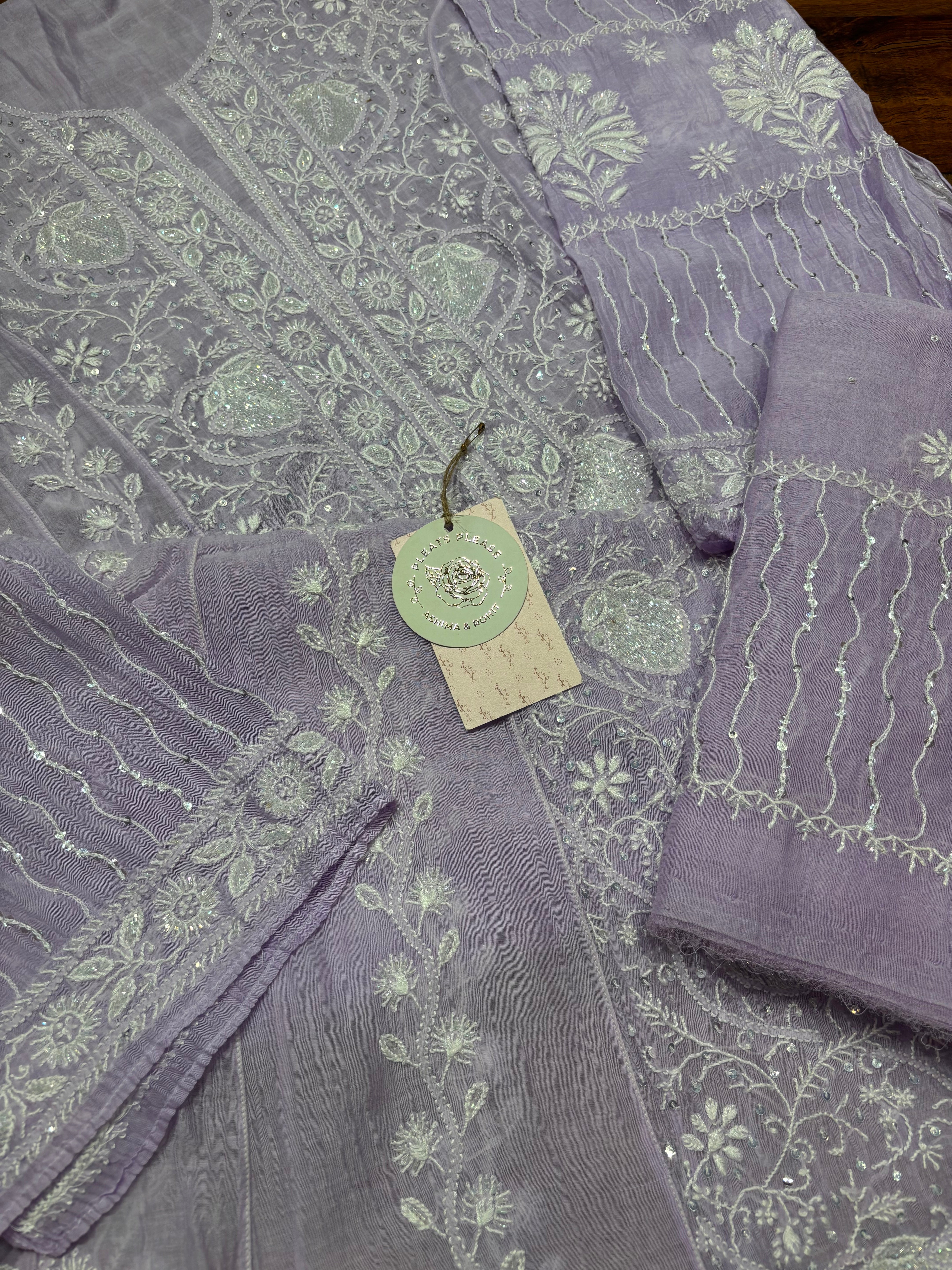 Purple Chanderi Mul Anarkali and Dupatta set