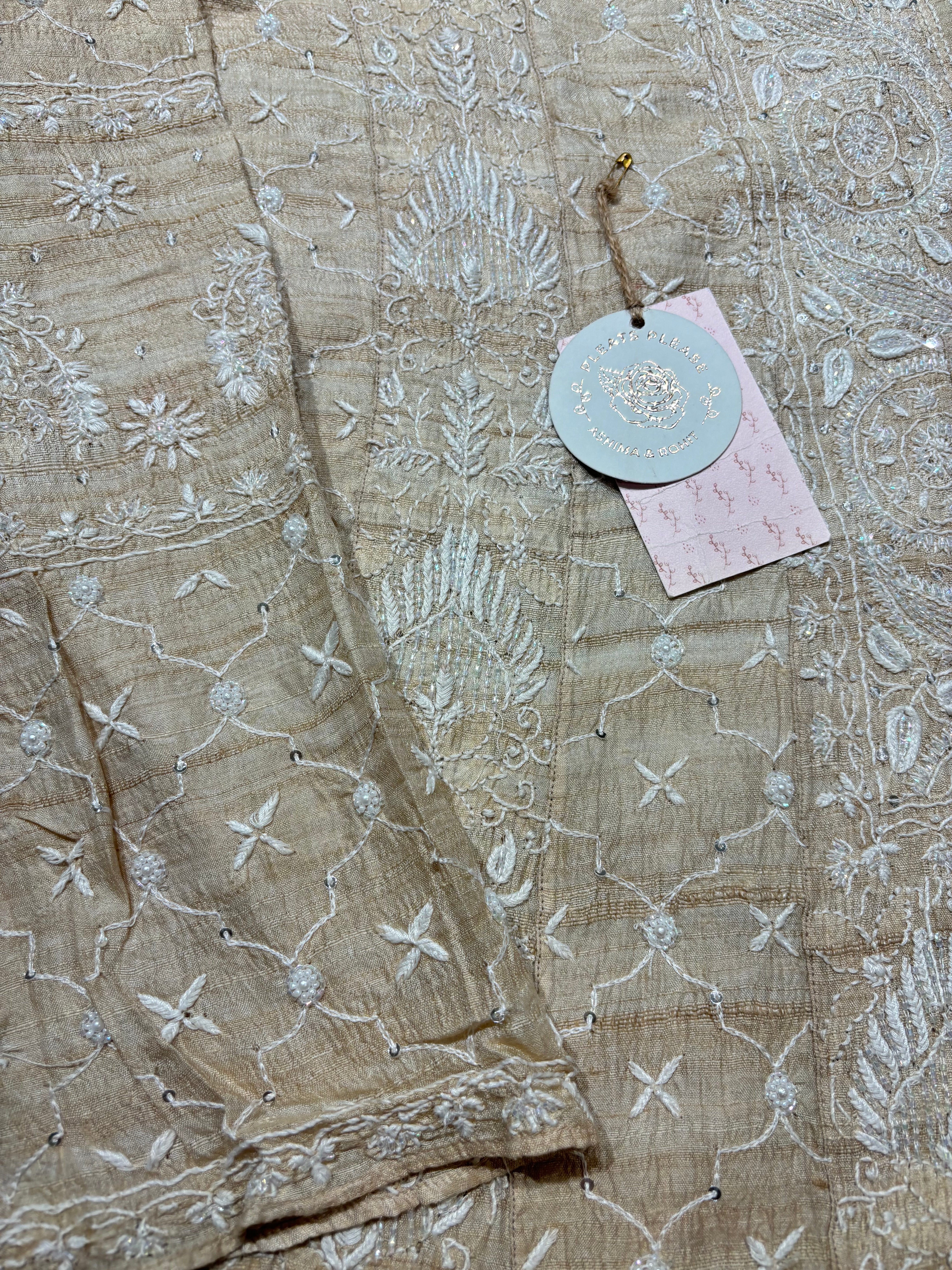 Dyeable Pure Tussar Silk Chikankari Anarkali & Dupatta Set