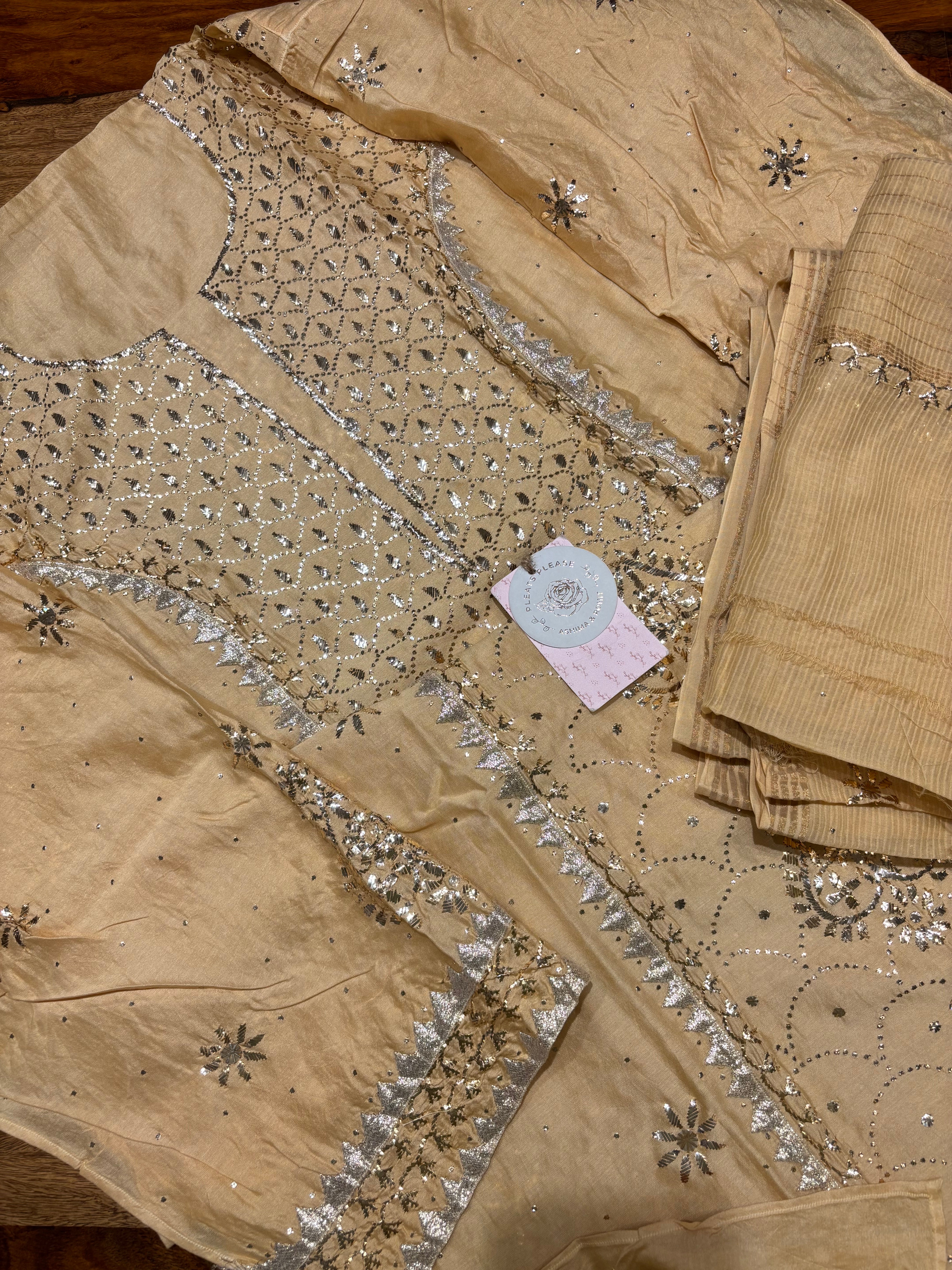 Golden Chanderi Silk Mukaish Kurta & Dupatta Set