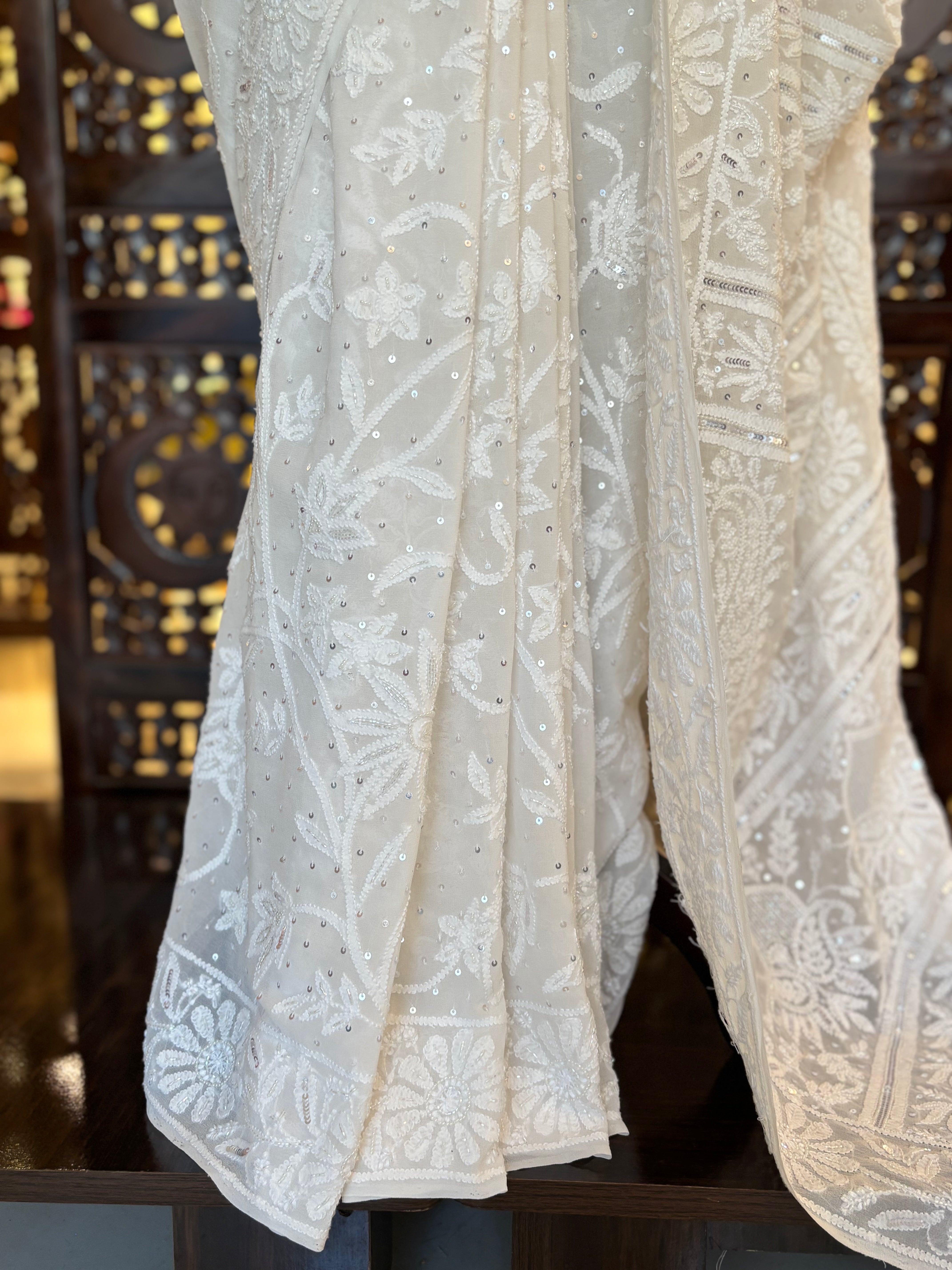 Dyeable Pure & Premium Georgette Chikankari Saree
