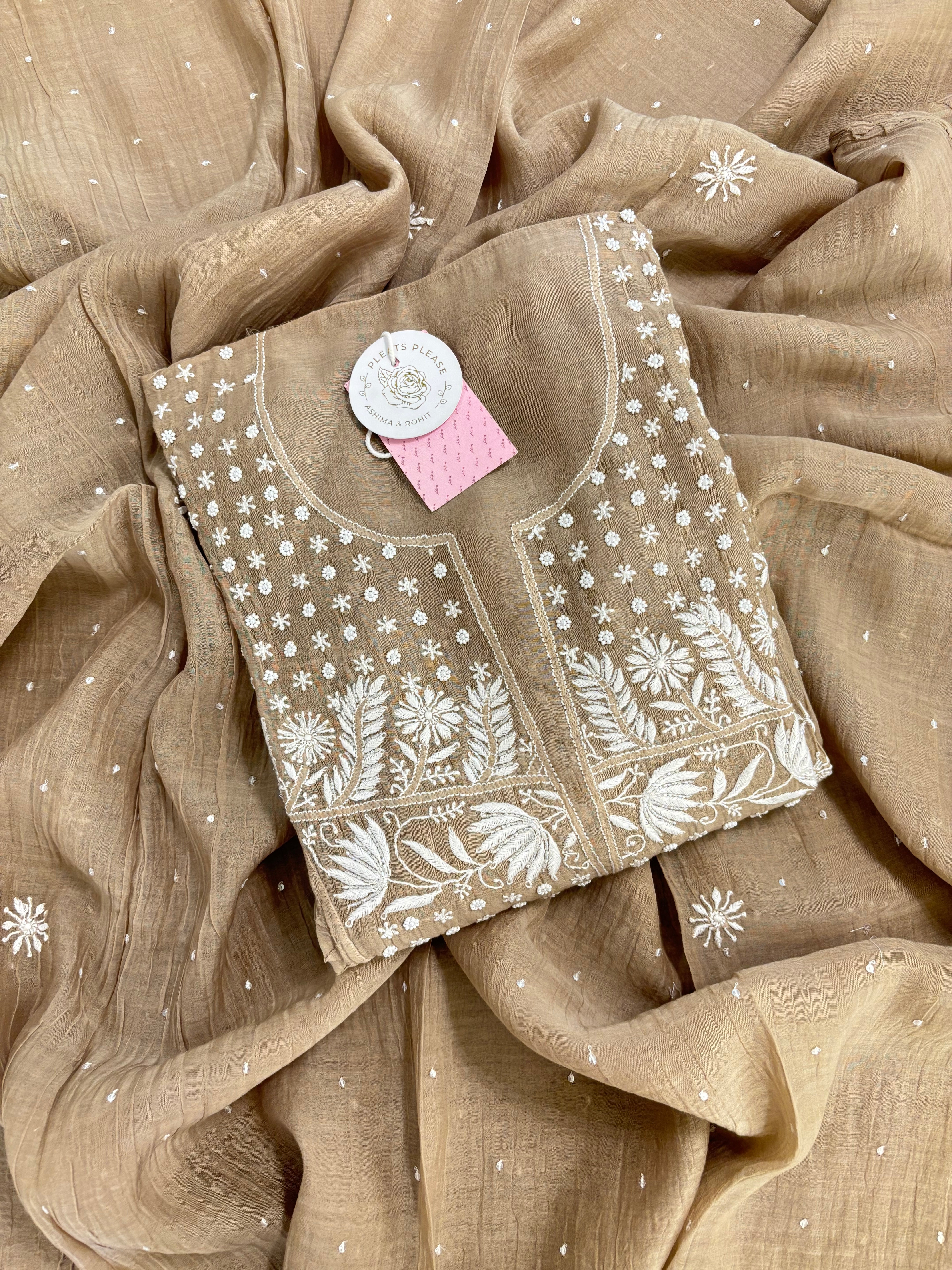 Camel Brown Chanderi Mul Chikankari Kurta & Dupatta