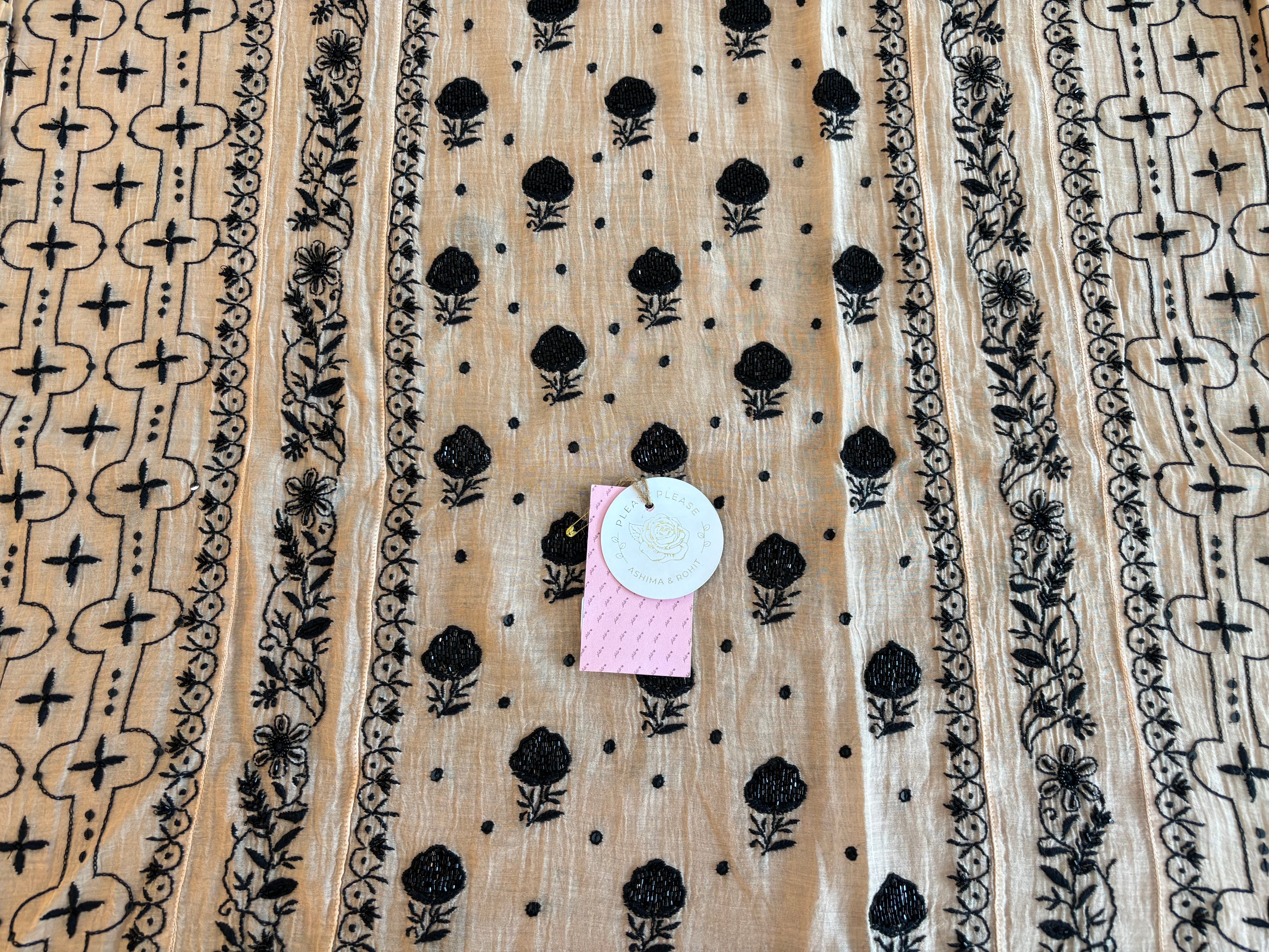 Cream peach Chanderi Mul Chikankari A-line Kurta & Dupatta