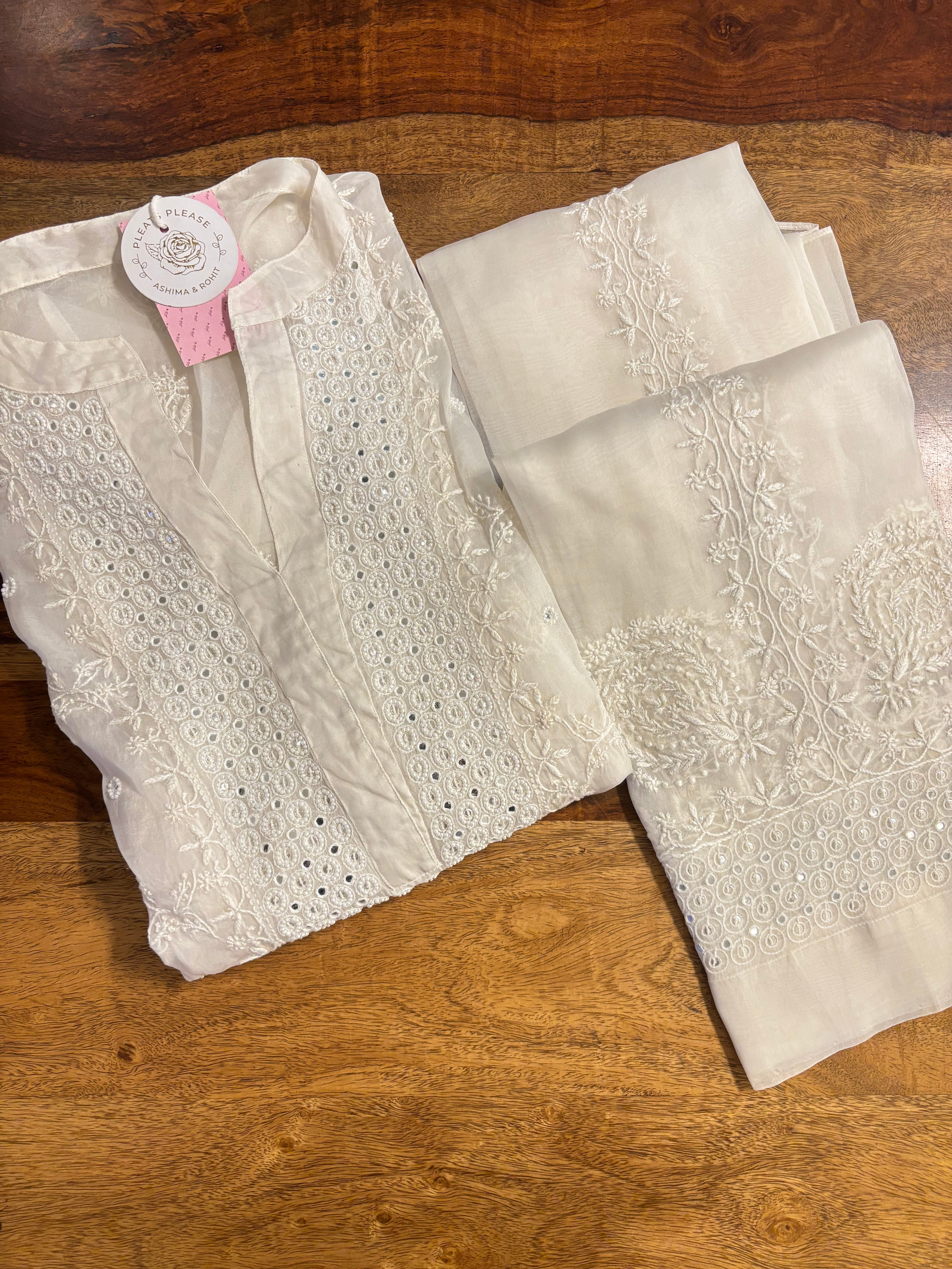 Dyeable Pure Organza Mirror Chikankari Co-Ord Set