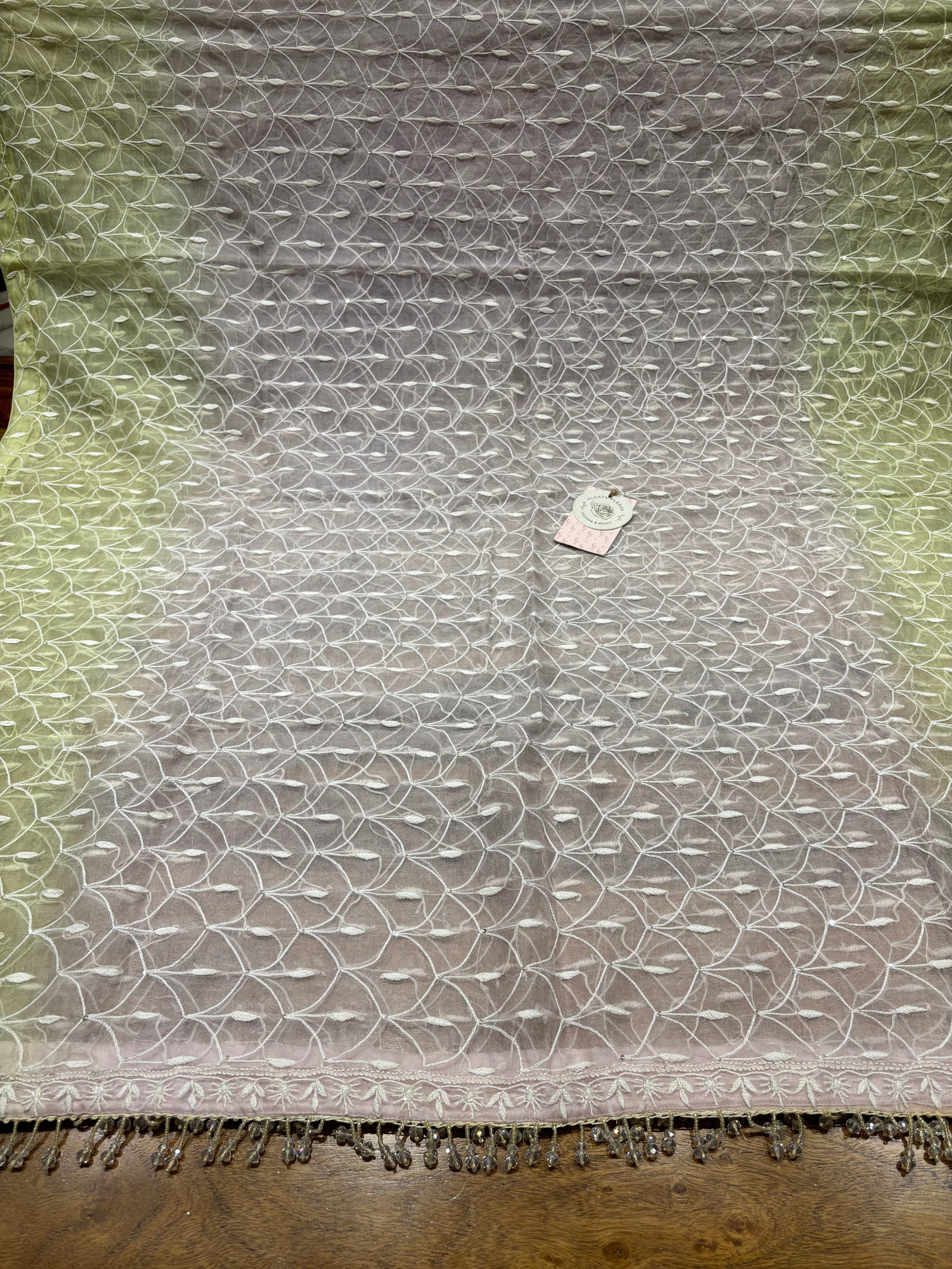 Green Organza Chikankari Anarkali & Dupatta Set