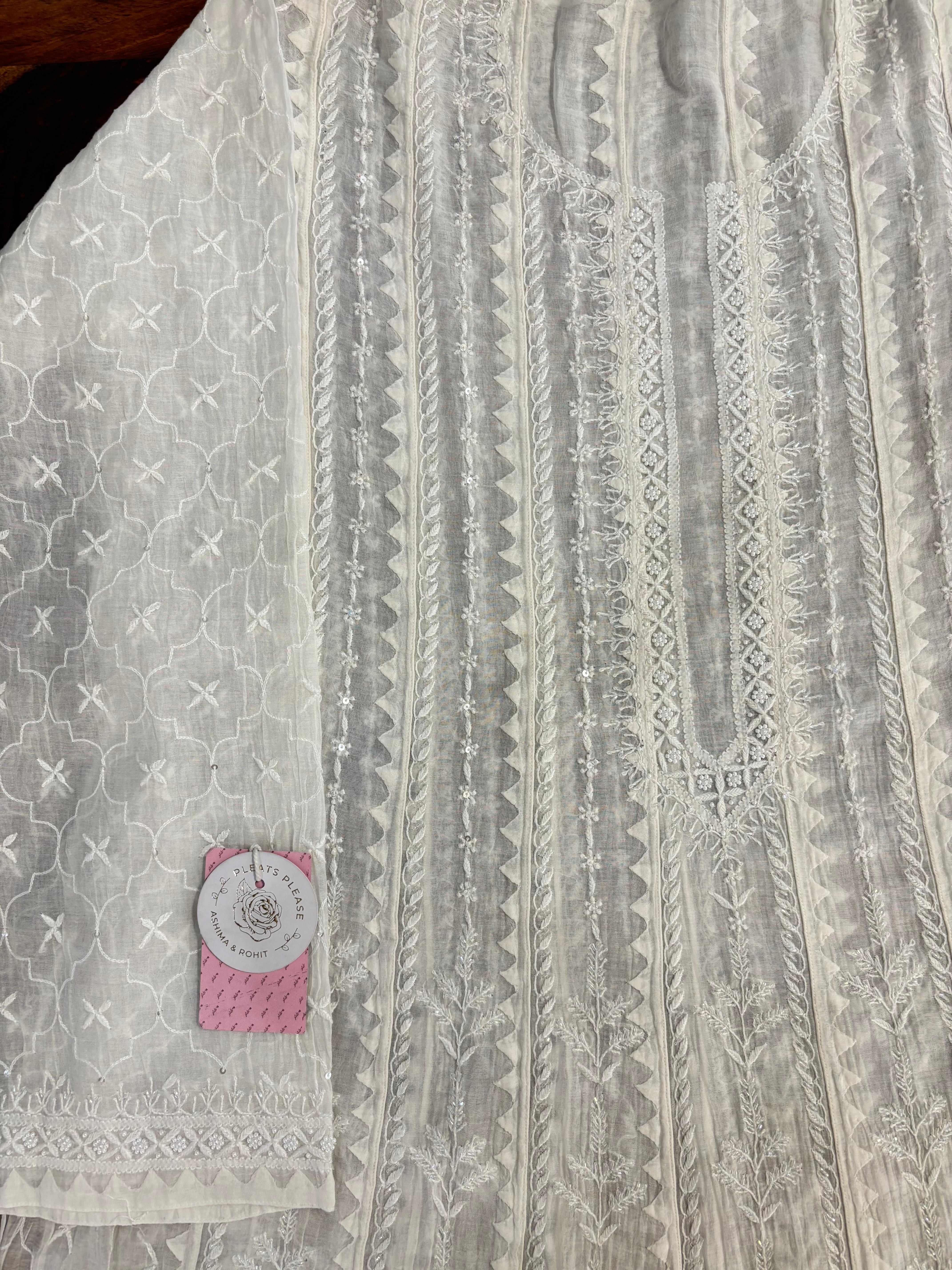 Dyeable Chanderi Mul Chikankari A-Line Anarkali & Dupatta Set