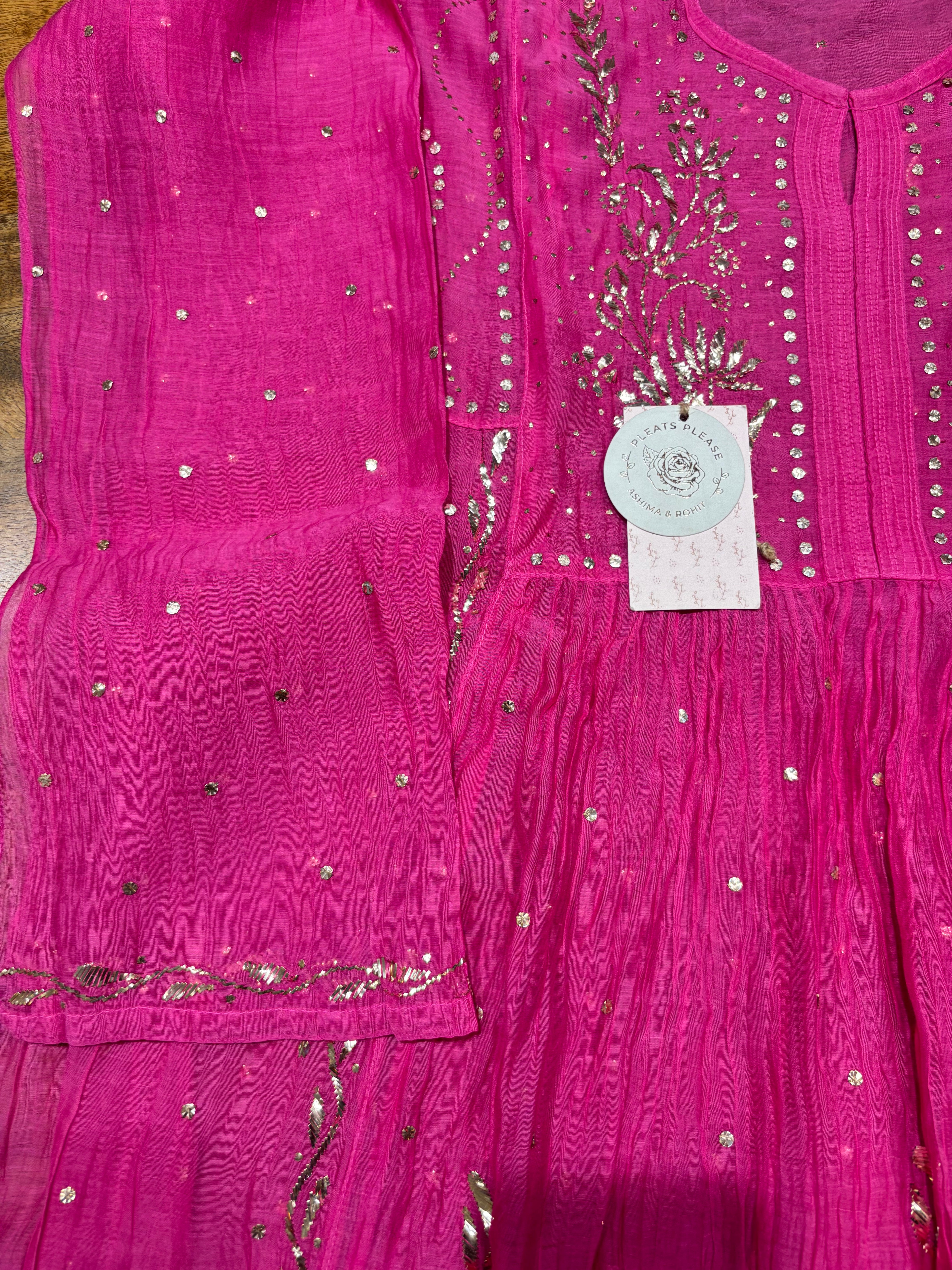 Magenta Pink Chanderi Mul Mukaish Tunic Kurta and dupatta Set