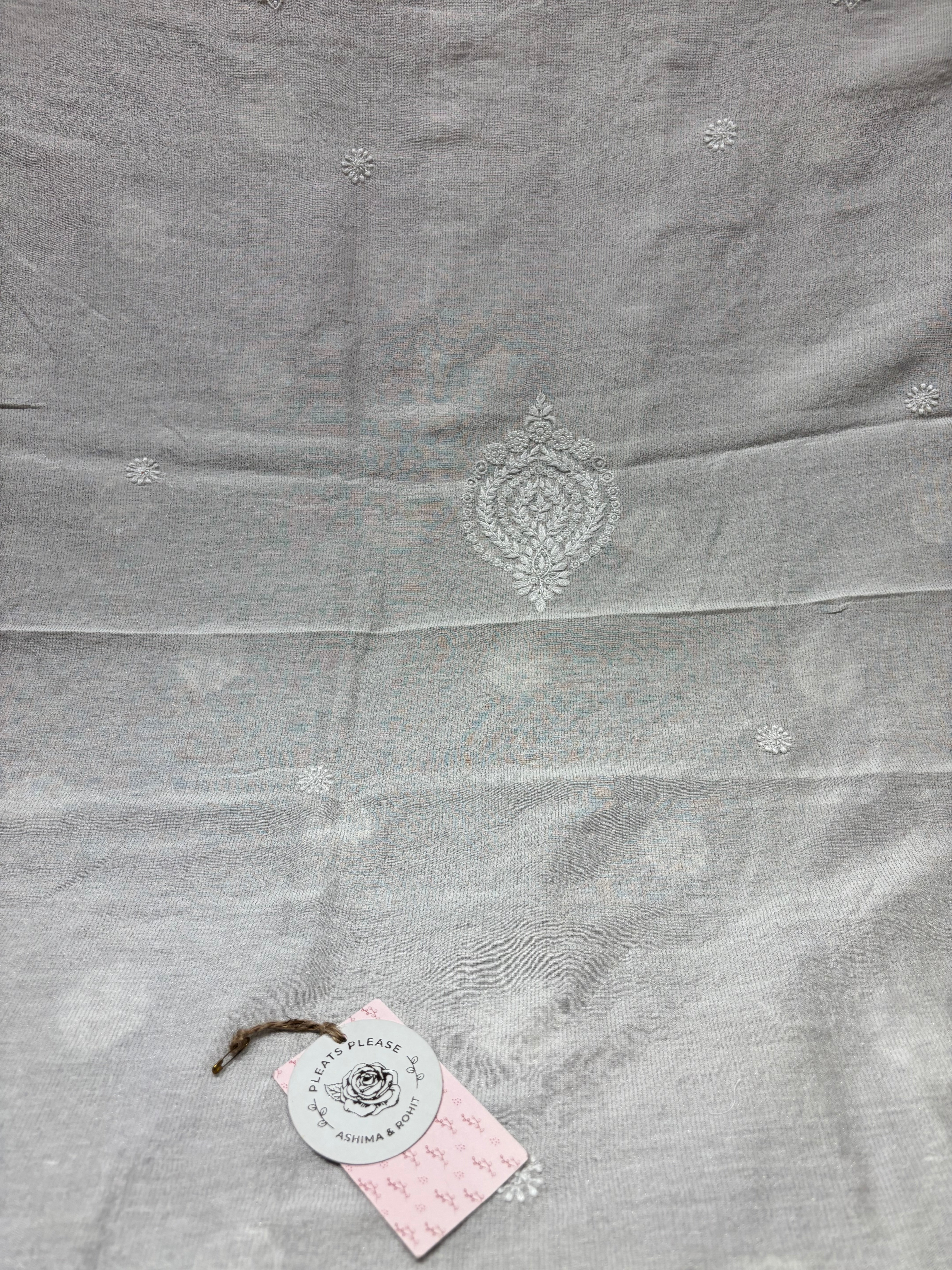 Dyeable Silver Pure And Premium Tissue Chikankari Men’s Kurta Fabric