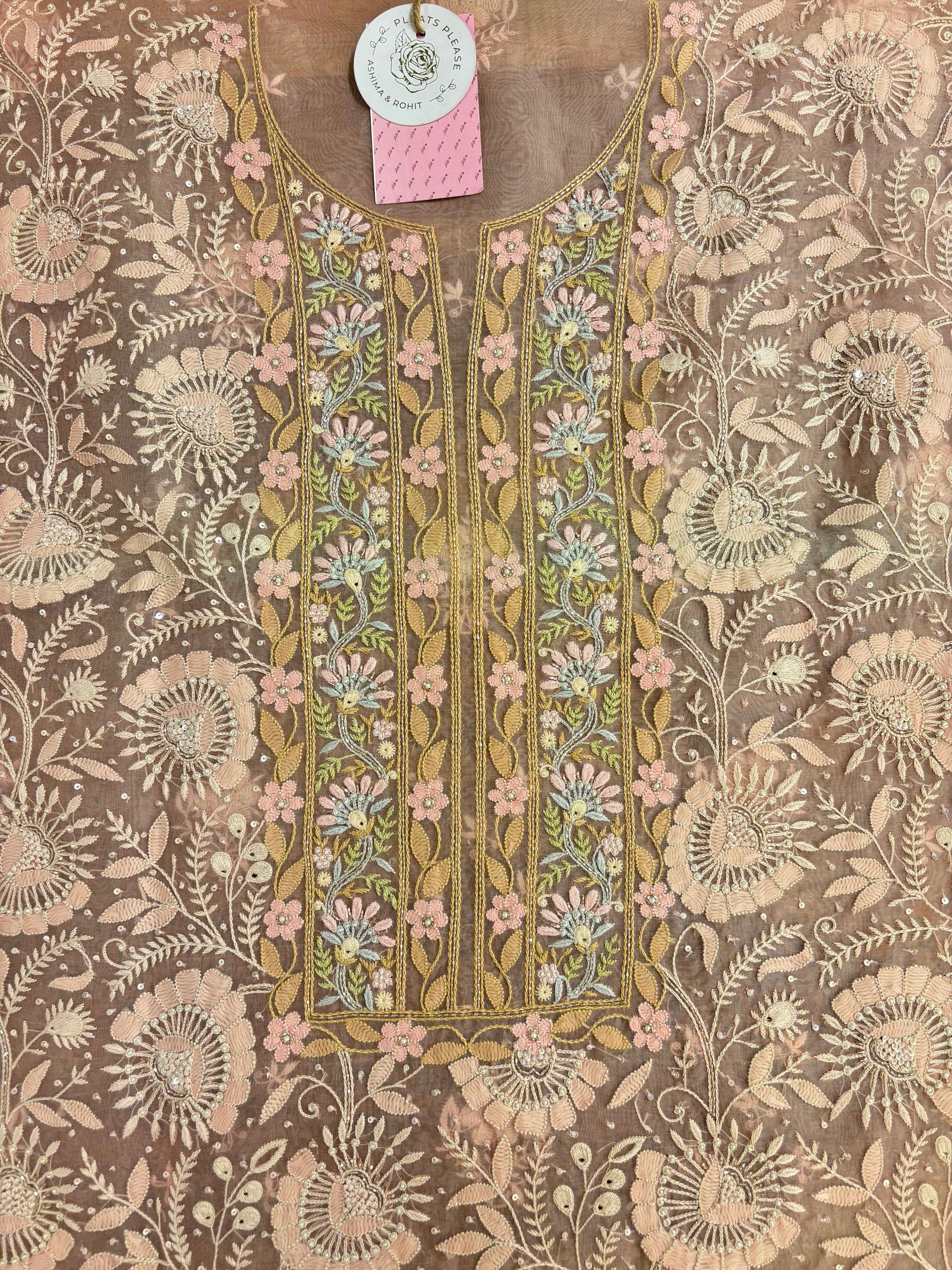 Rose pink Pure Organza Chikankari Kurta & Dupatta