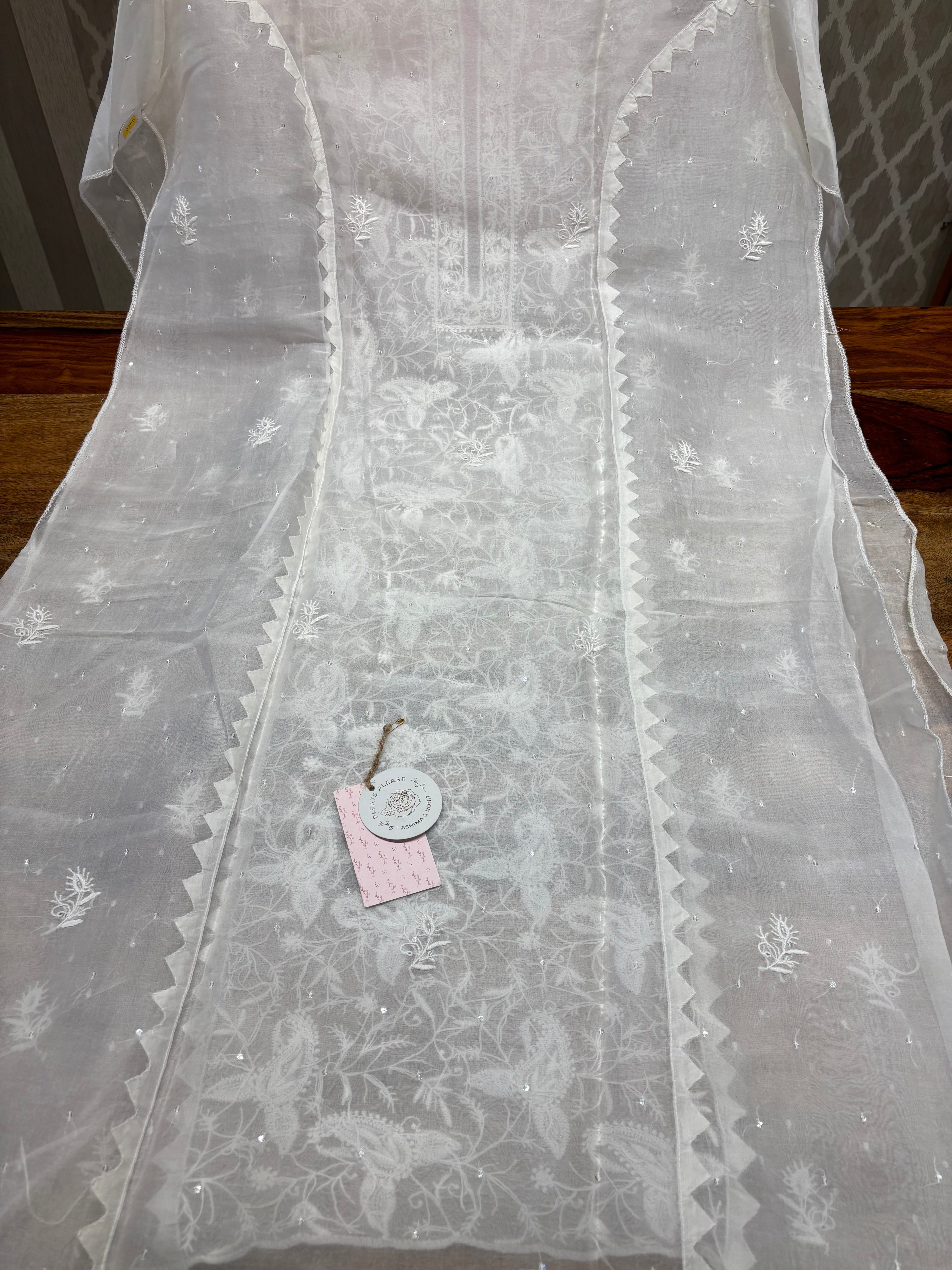 Dyeable Organza Chikankari Kurta
