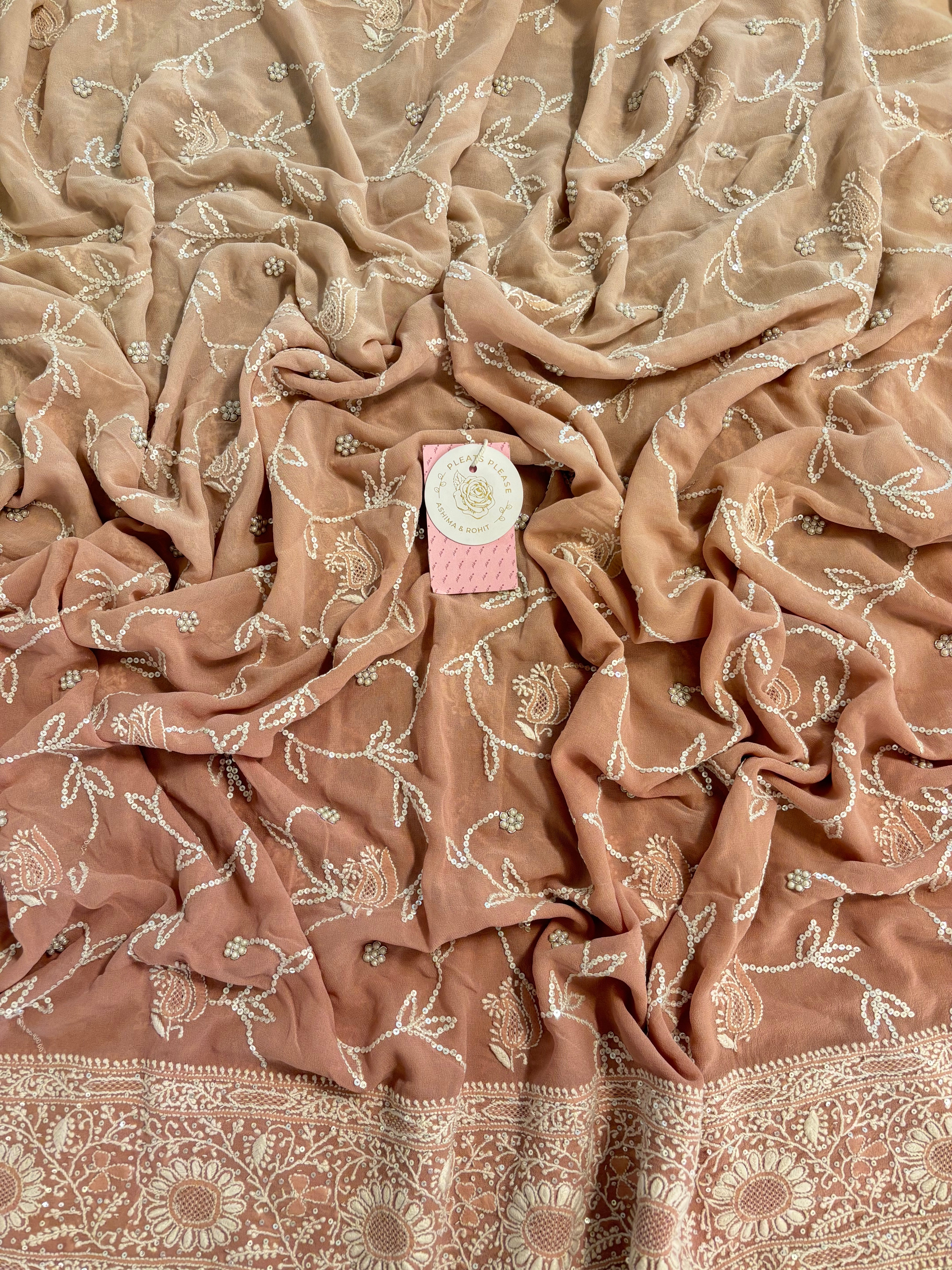 Old Rose Ombre Pure & Premium Georgette Chikankari A-line Anarkali