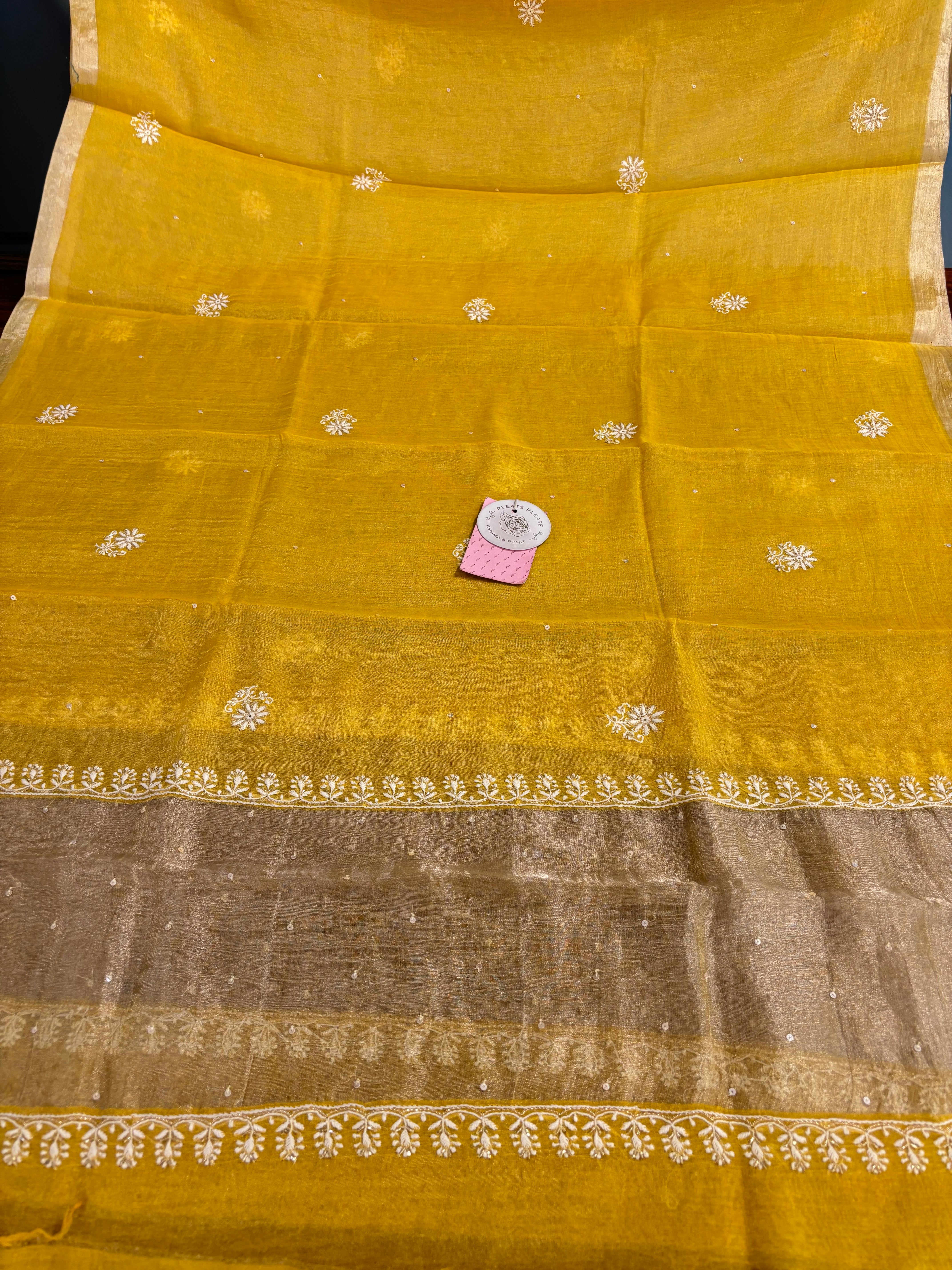 Yellow Pure & Premium Tissue Chikankari Kurta & Dupatta