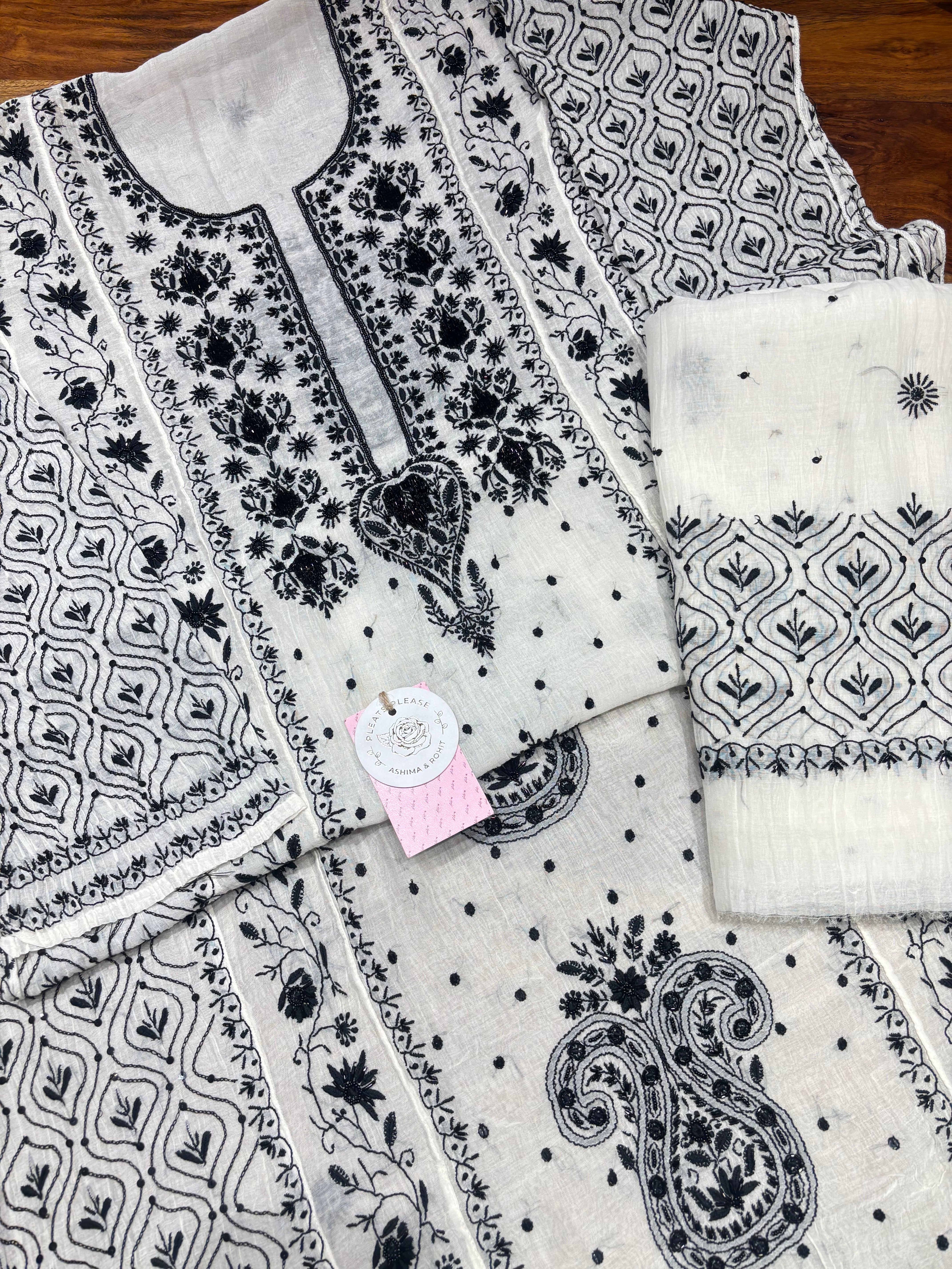 Dyeable Chanderi Mul Chikankari Kurta & Dupatta Set