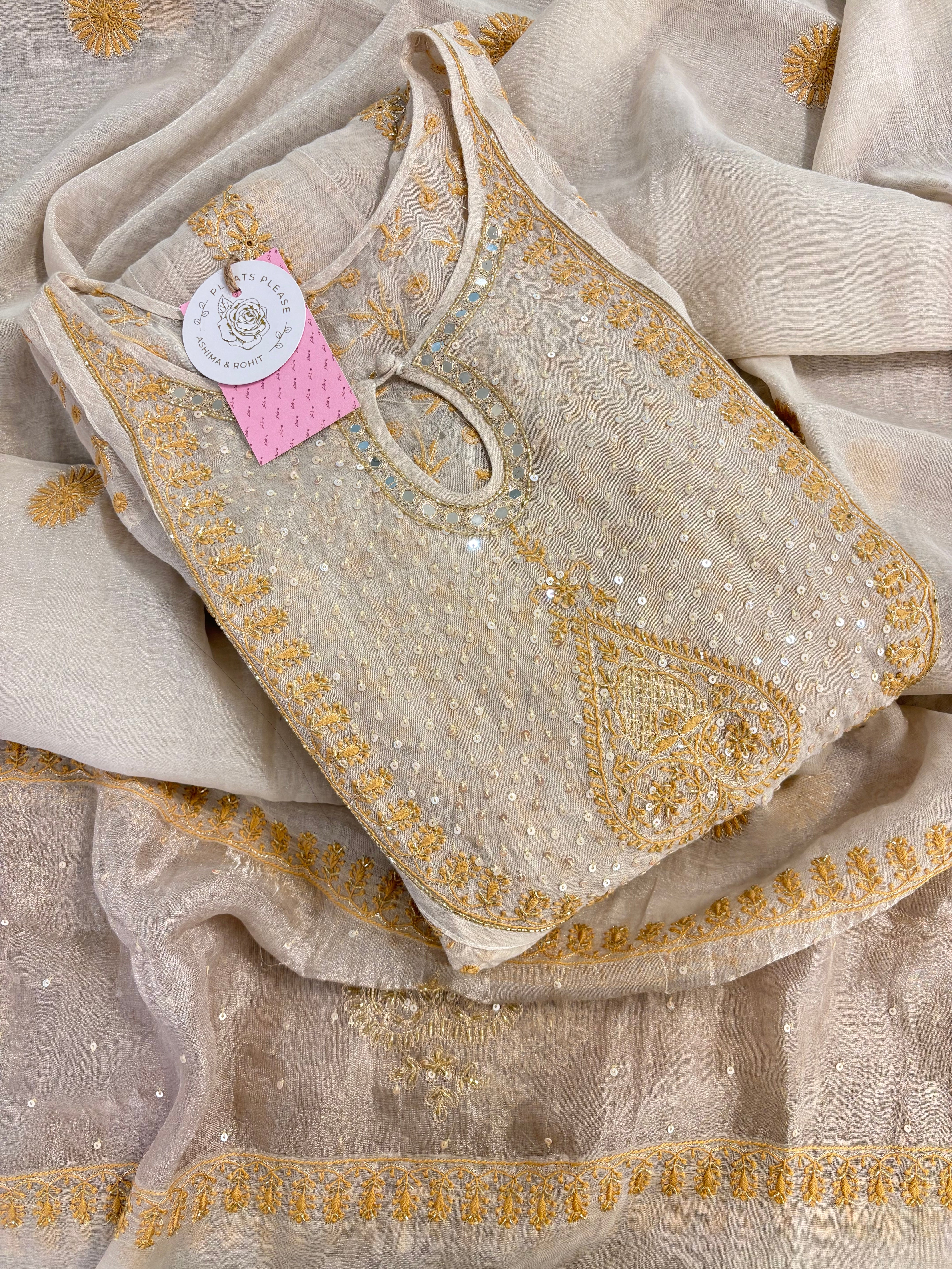 Dyeable Silver Tissue Bajirao Chikankari Anarkali & Dupatta Set