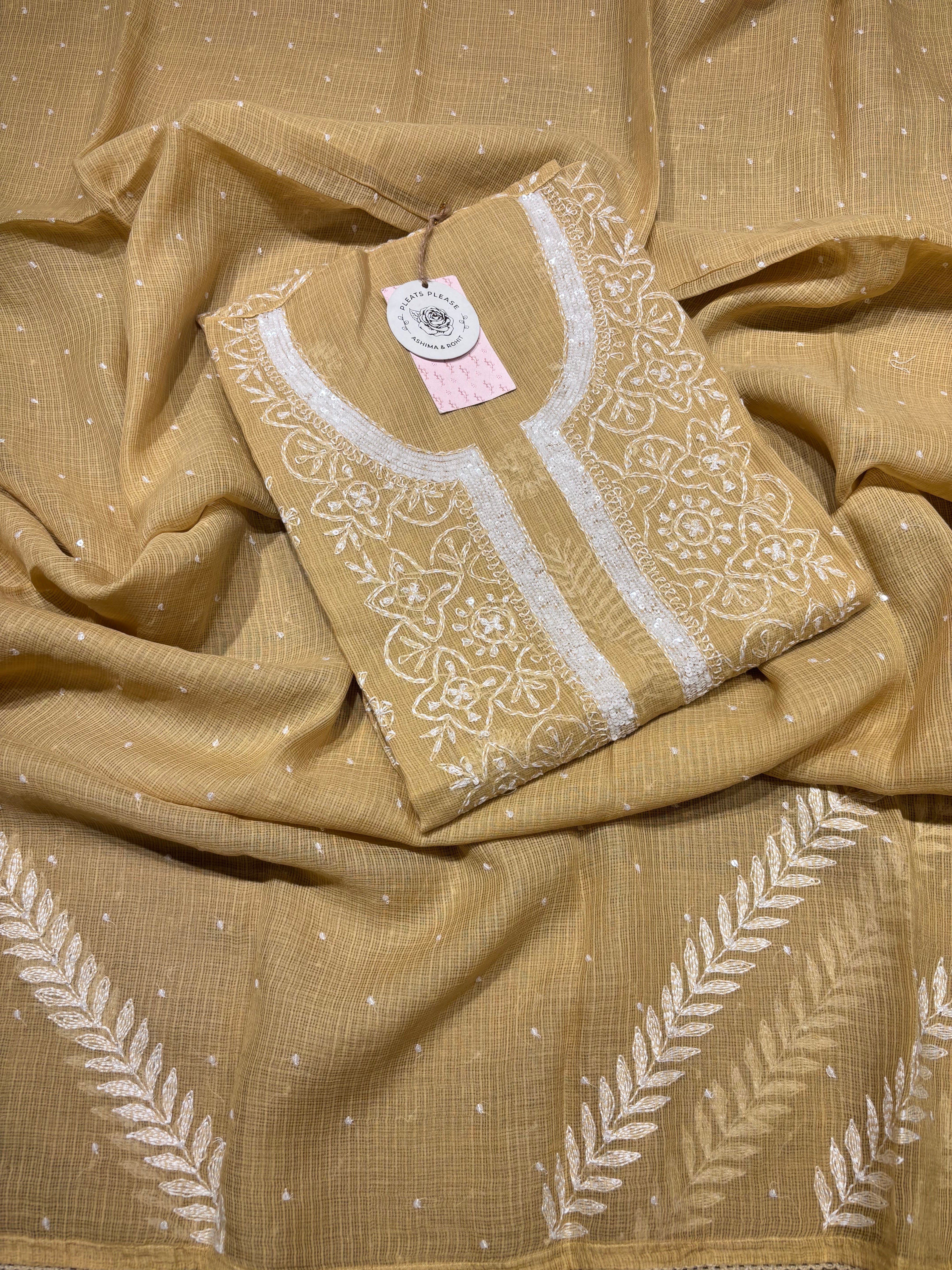 Mud Kota Doria Chikankari Kurta And Dupatta Set