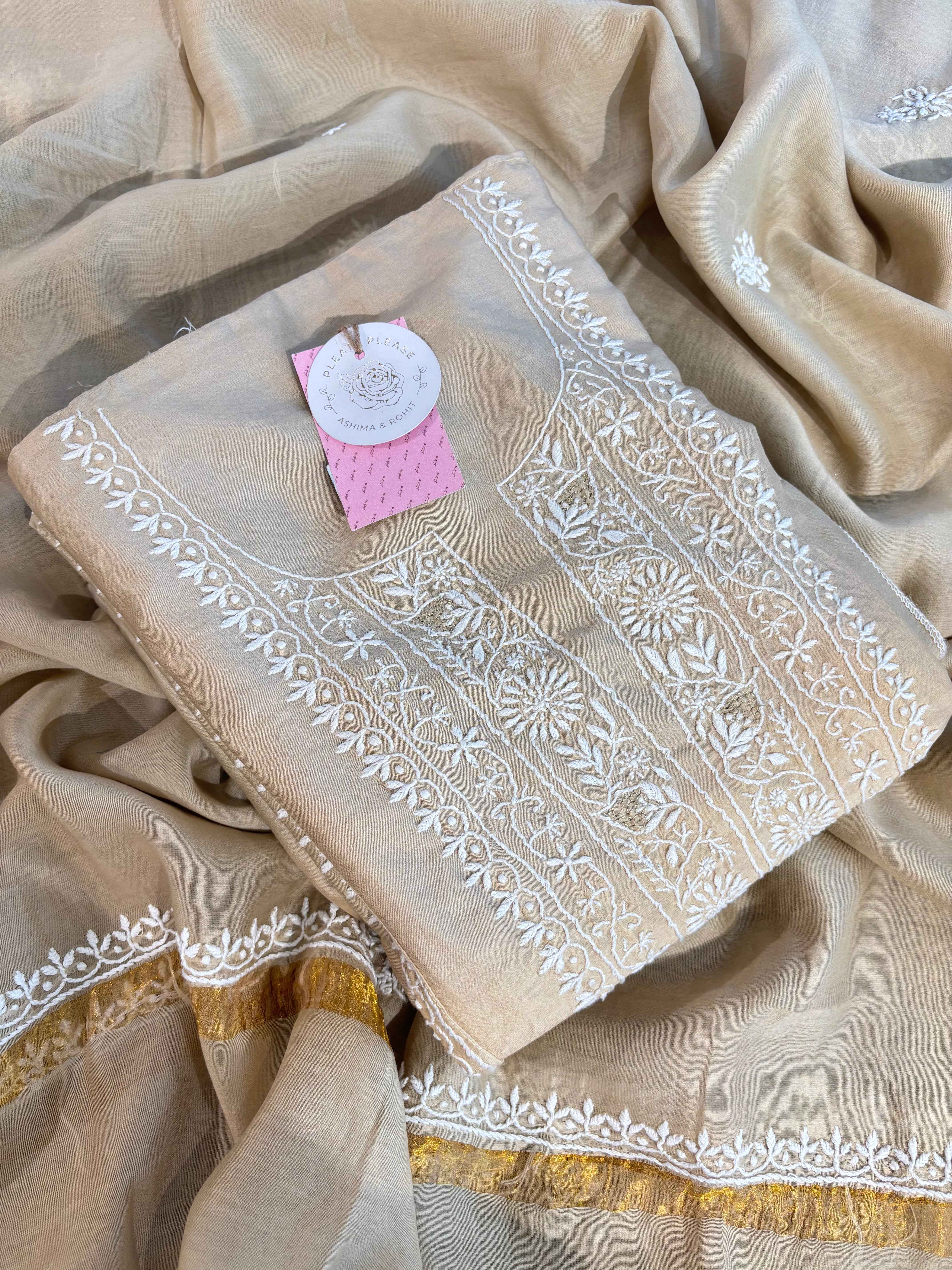 Coffee Chanderi Chikankari Anarkali & Dupatta