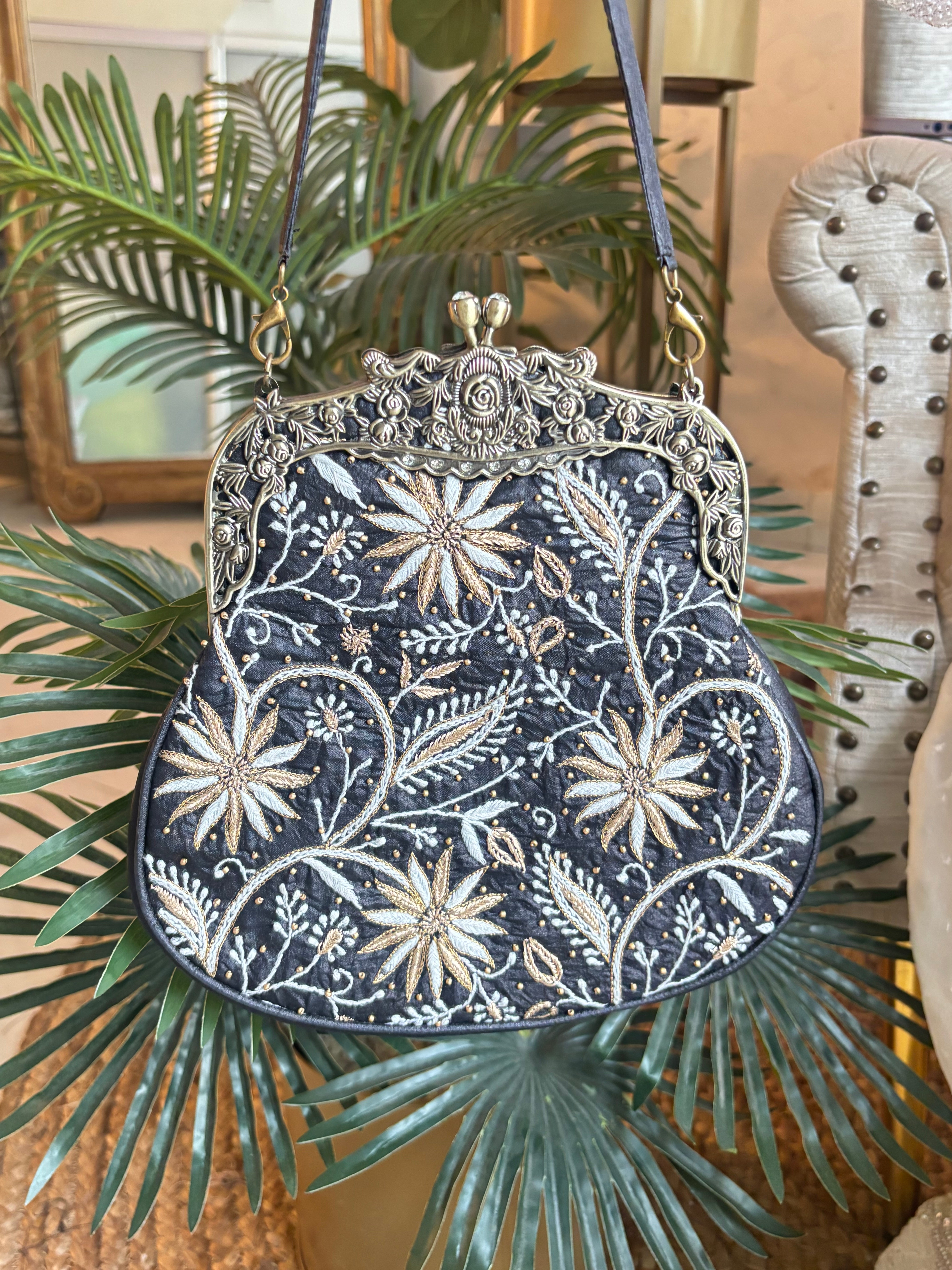 Black Silk Chikankari Clutch