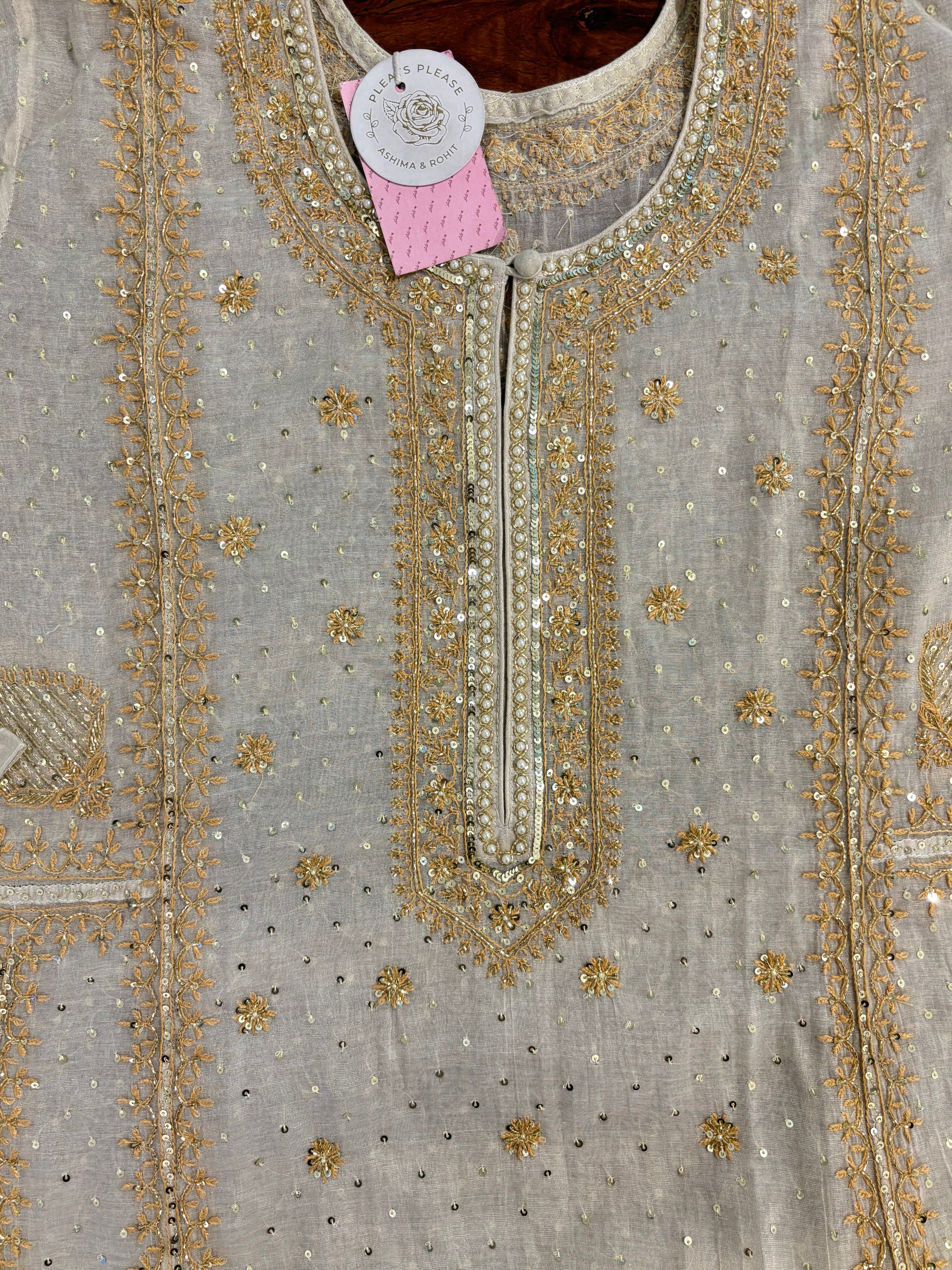 Dyeable Pearl Neckline Pure Tissue Chikankari A line Anarkali & Dupatta