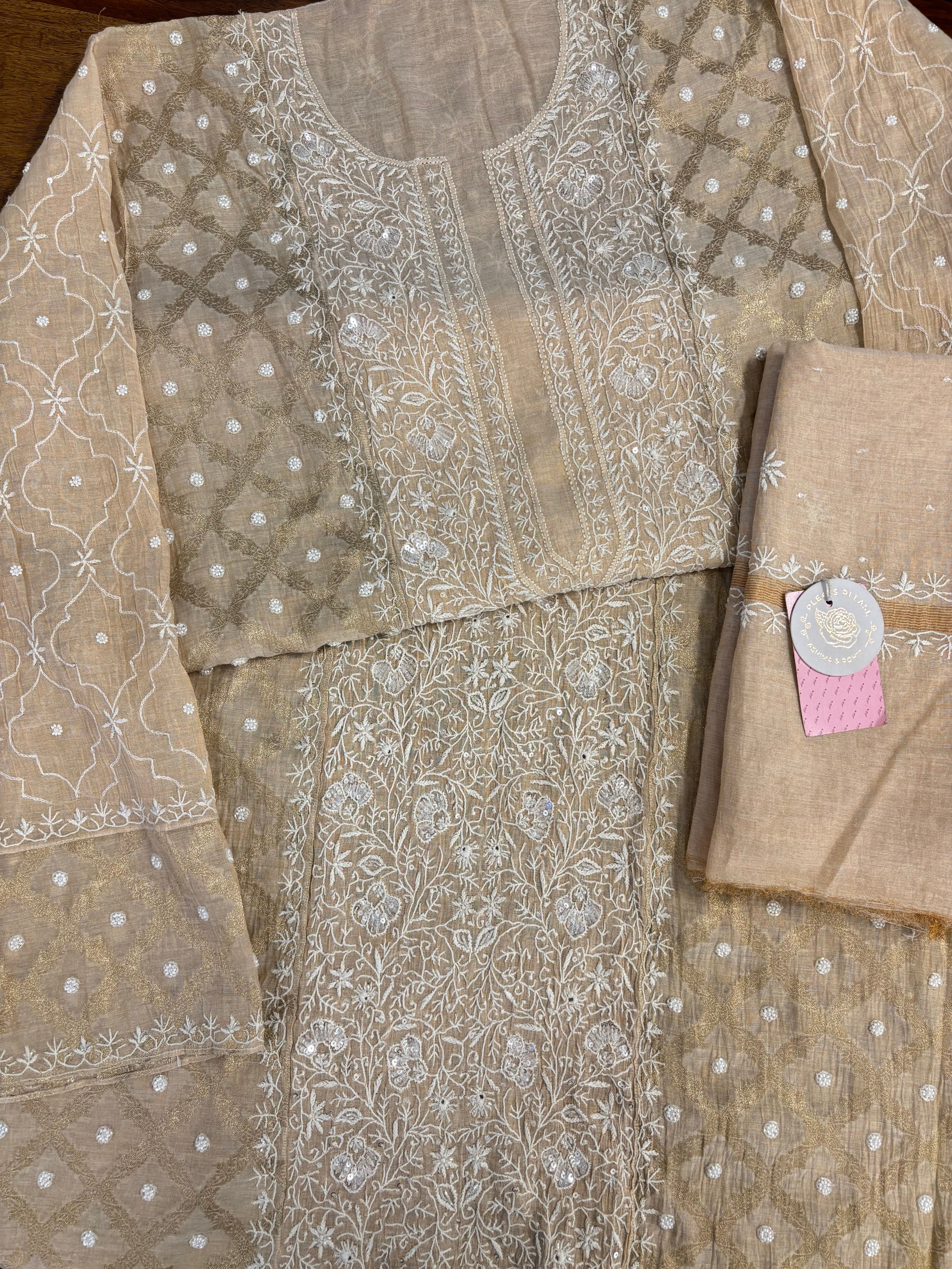 Dyeable Pure Tissue Banarasi Chikankari Kurta & Dupatta