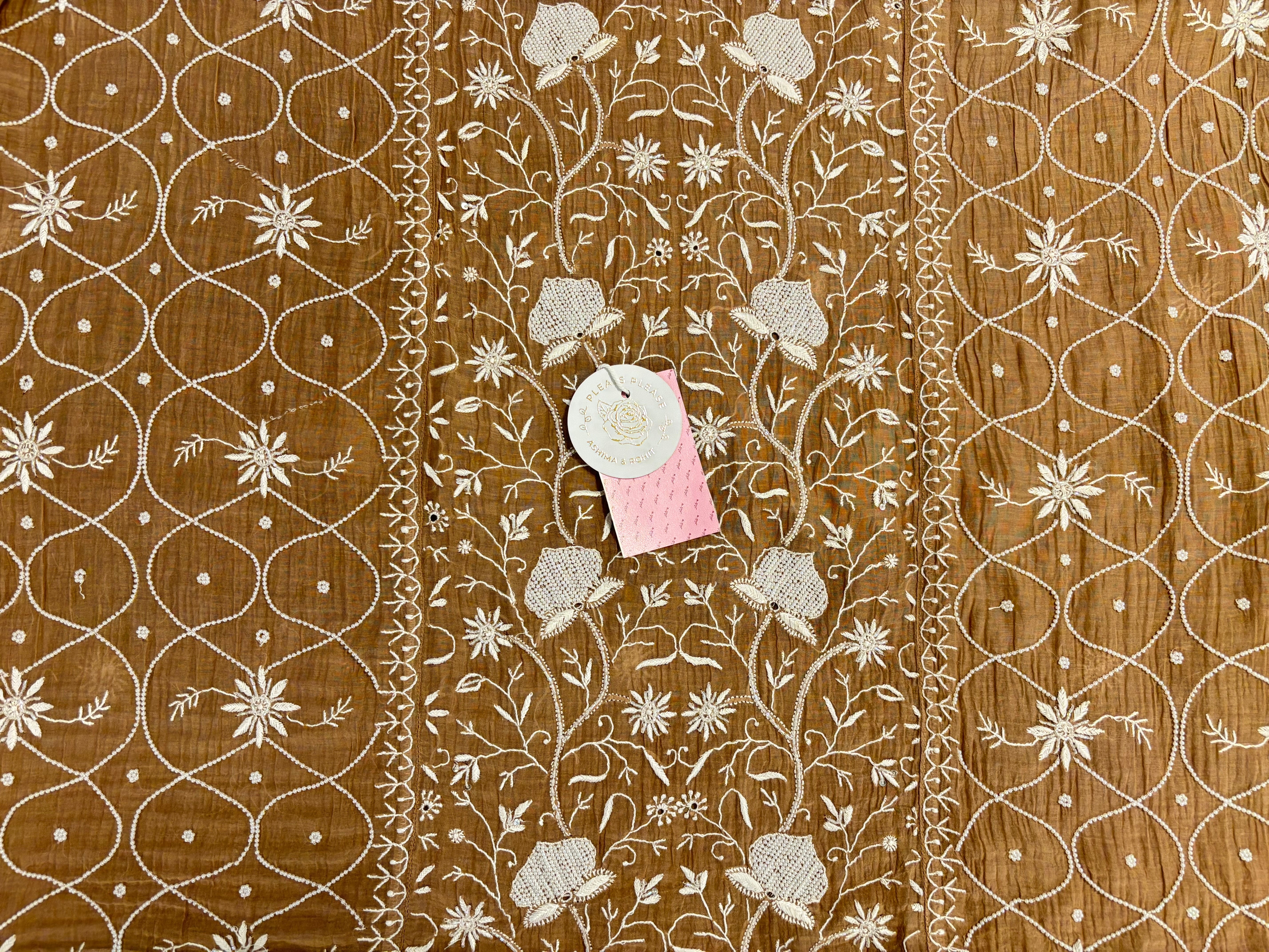 Mocha Brown Ombré Chanderi Mul Chikankari Kurta & Dupatta With Bottom - Pleats PleaseChikankari