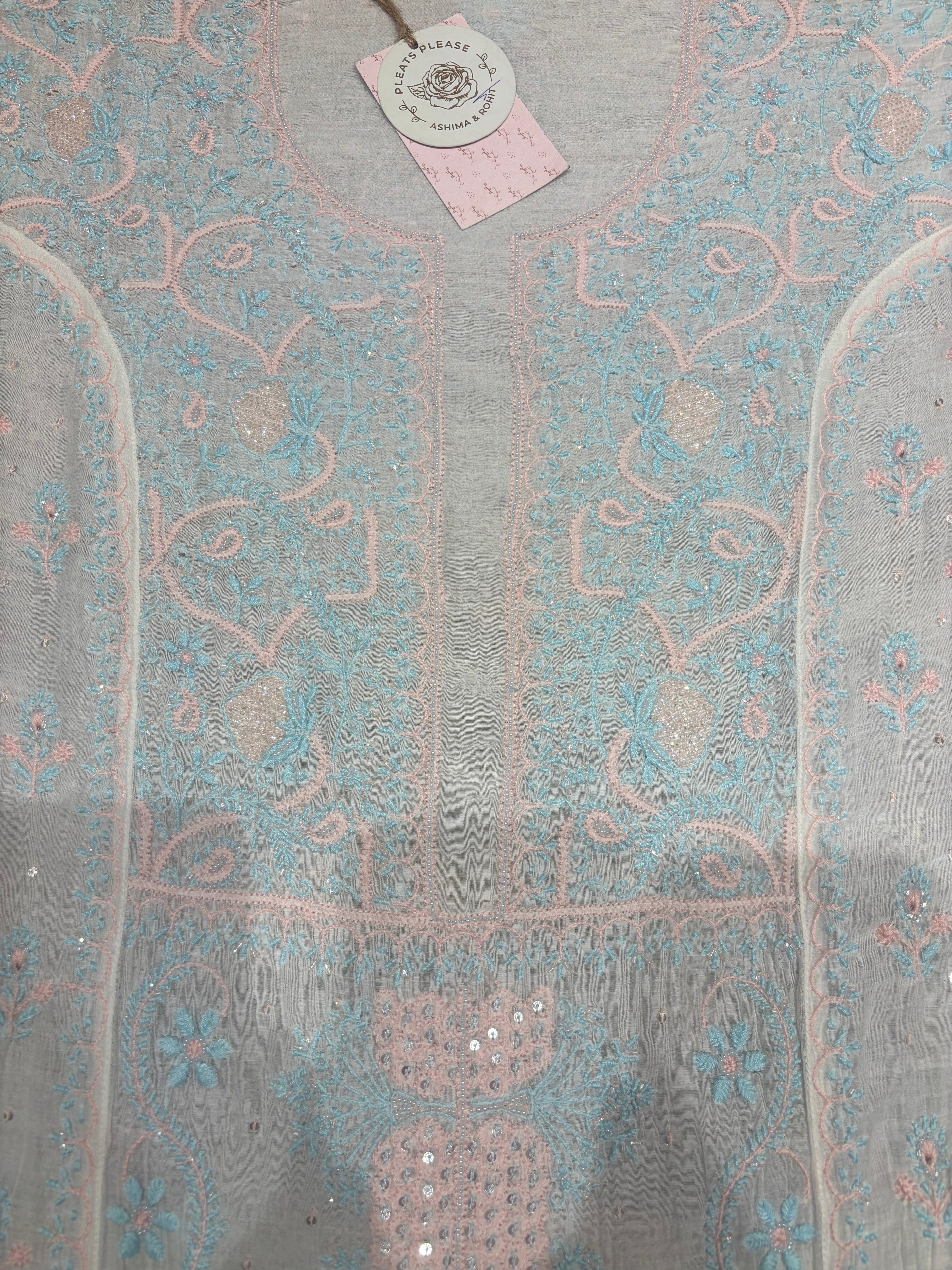 Dyeable Chanderi Mul Chikankari Kurta and Dupatta set
