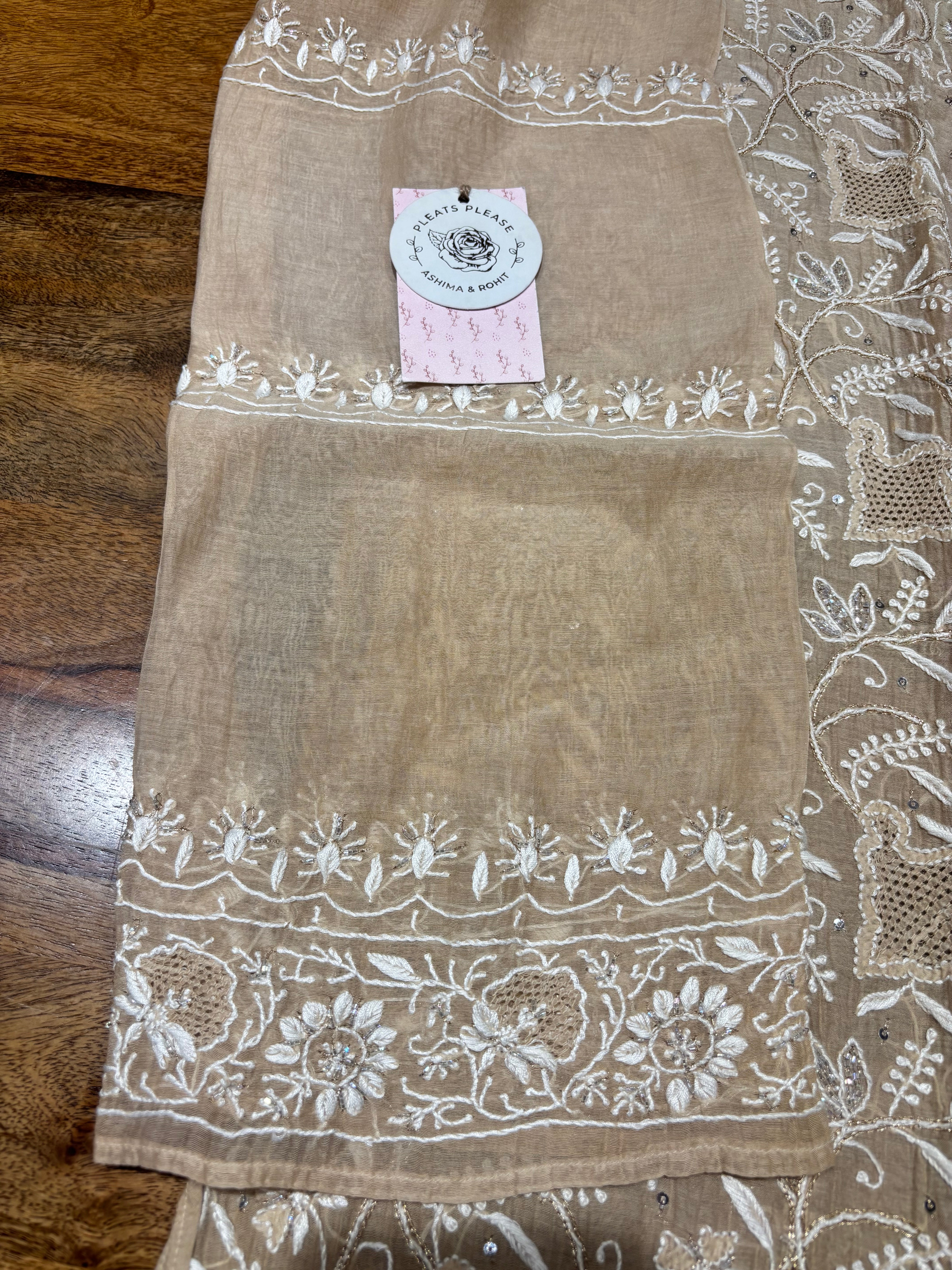 Coffee Creme Chanderi Mul Chikankari Kurta & Dupatta Set