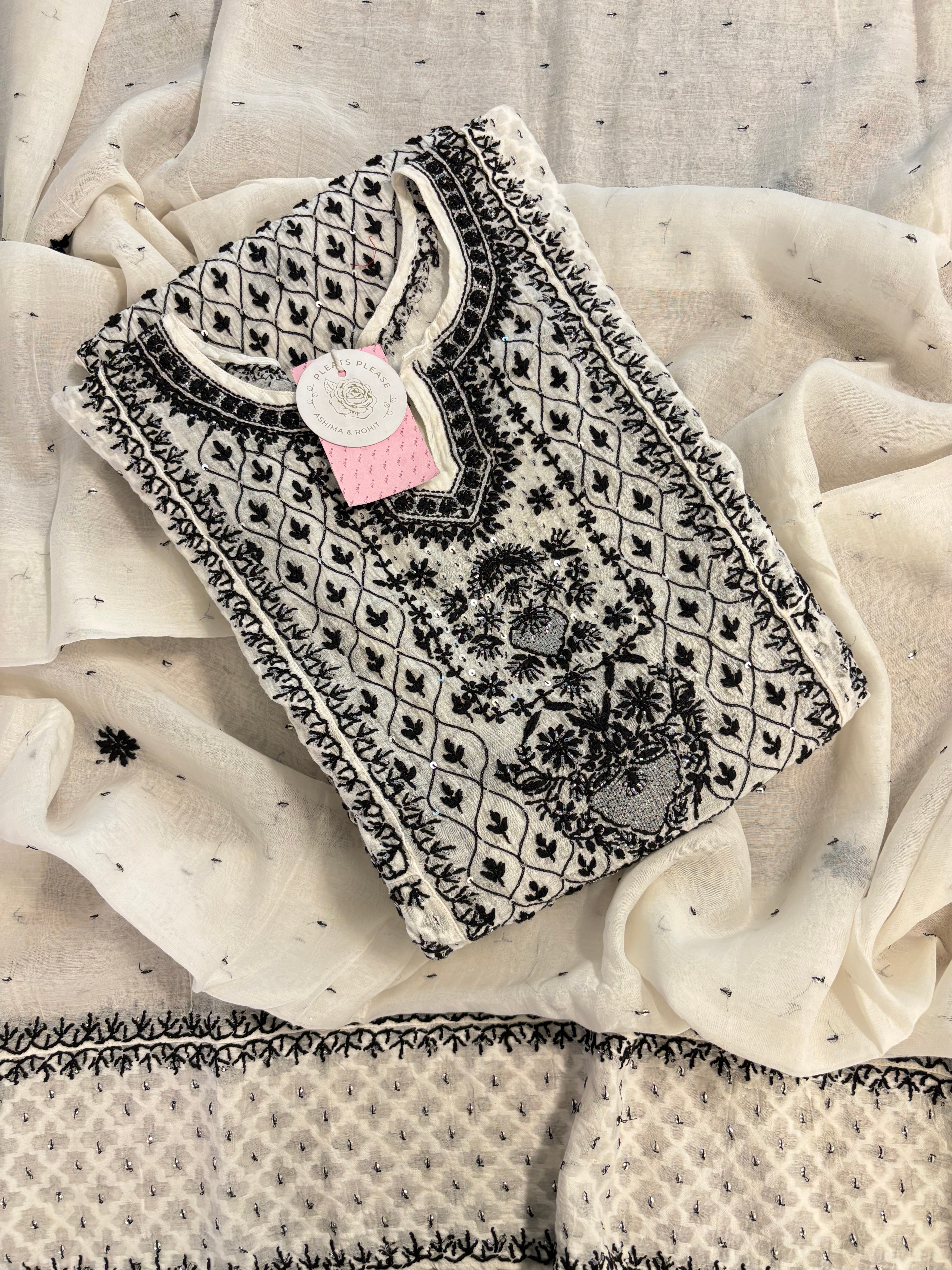 Dyeable Pure Chanderi Chikankari Anarkali & Dupatta Set