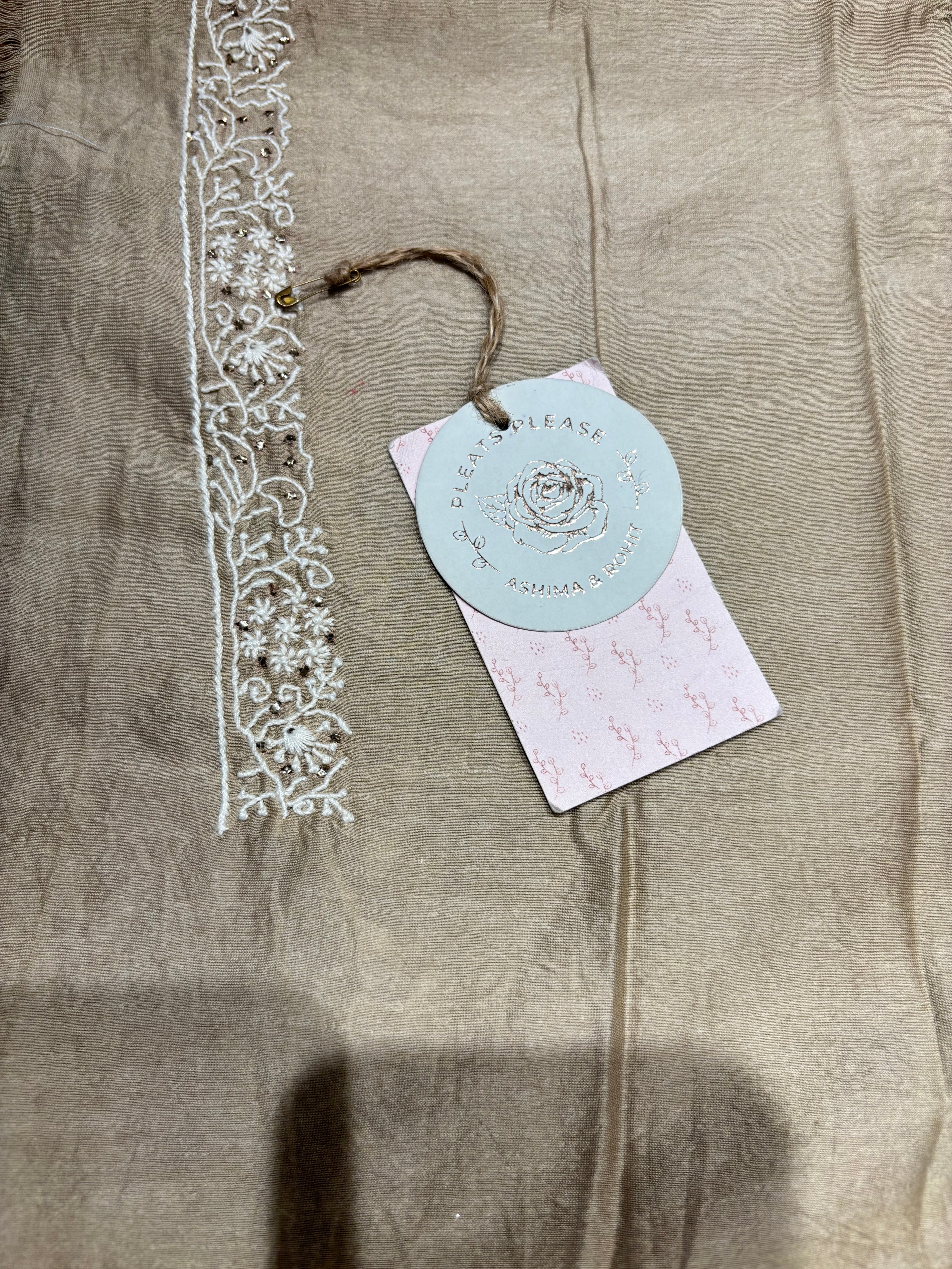 Beige Chanderi Silk Chikankari Mukaish Men’s Kurta Fabric