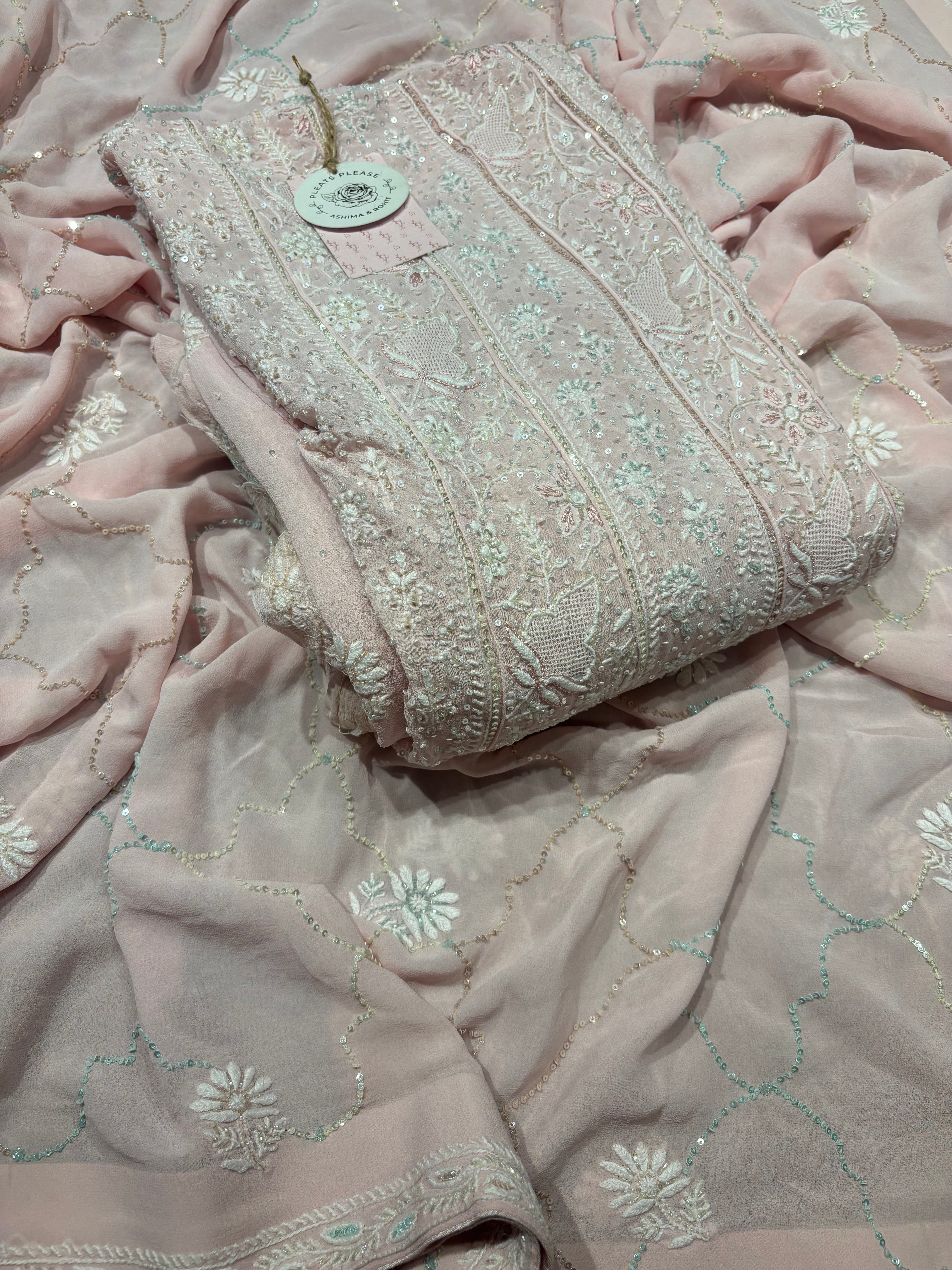Pink Pure and Premium Georgette Chikankari Anarkali and Dupatta set