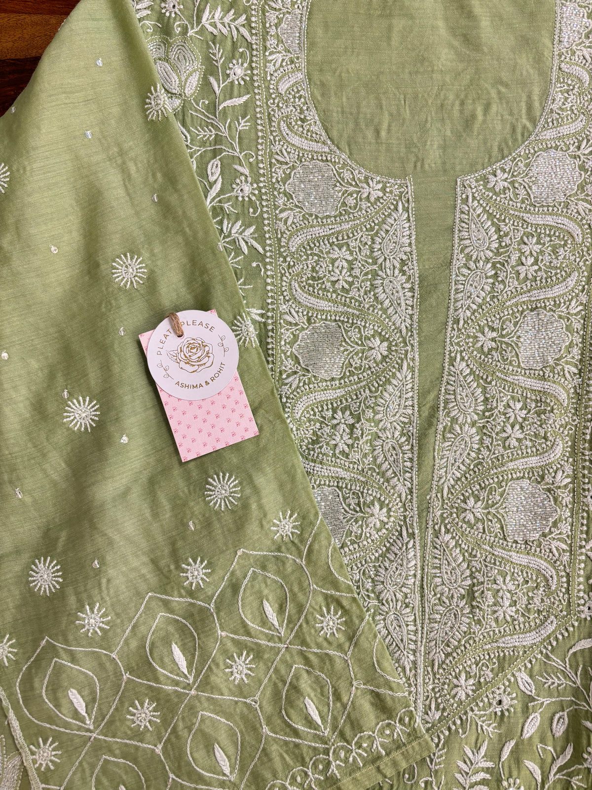 Green Ombré Pure Monga Silk Chikankari Anarkali & Dupatta