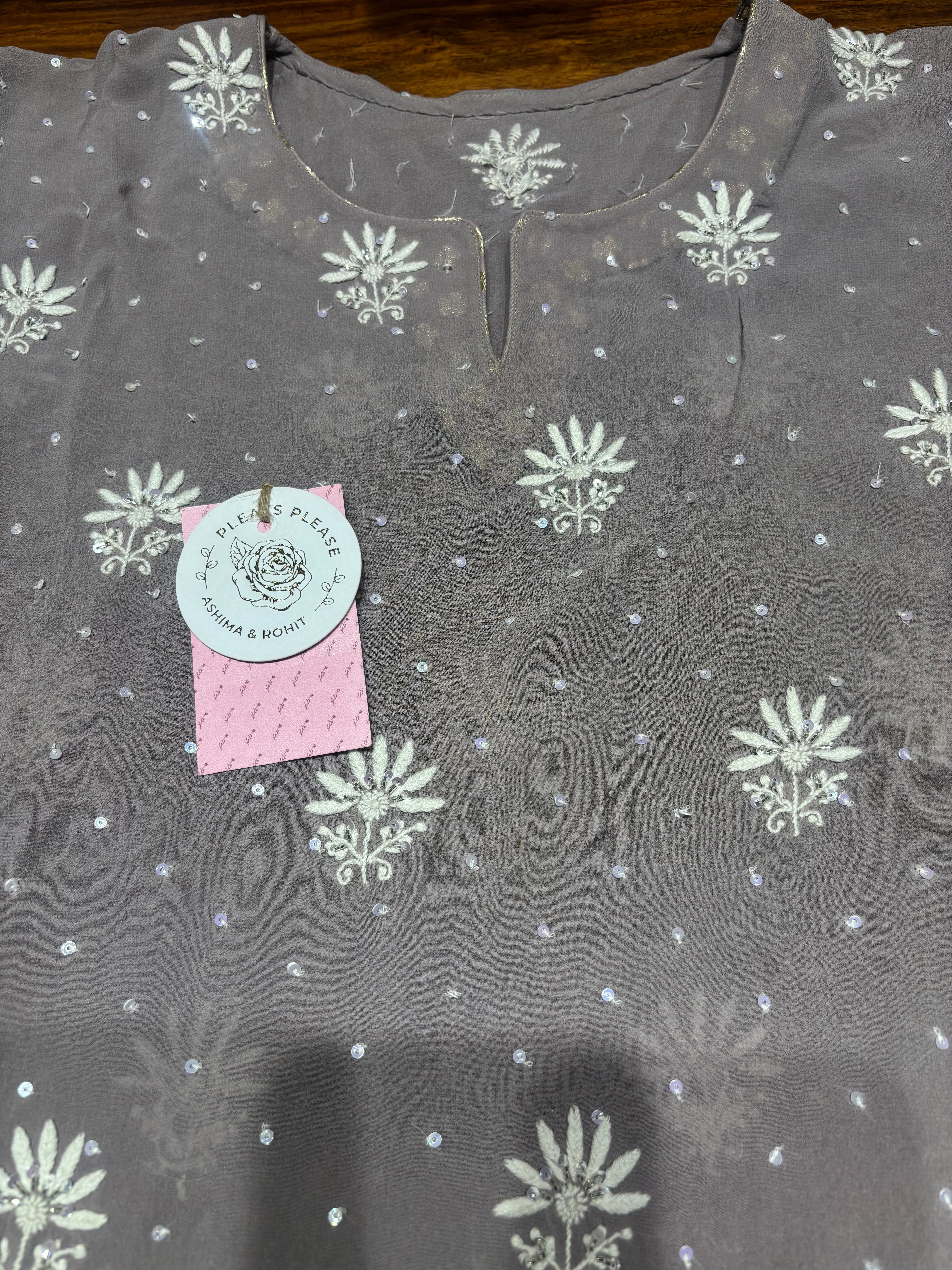 Ash Gray Pure & Premium Georgette Chikankari Kurta & Dupatta Fabric