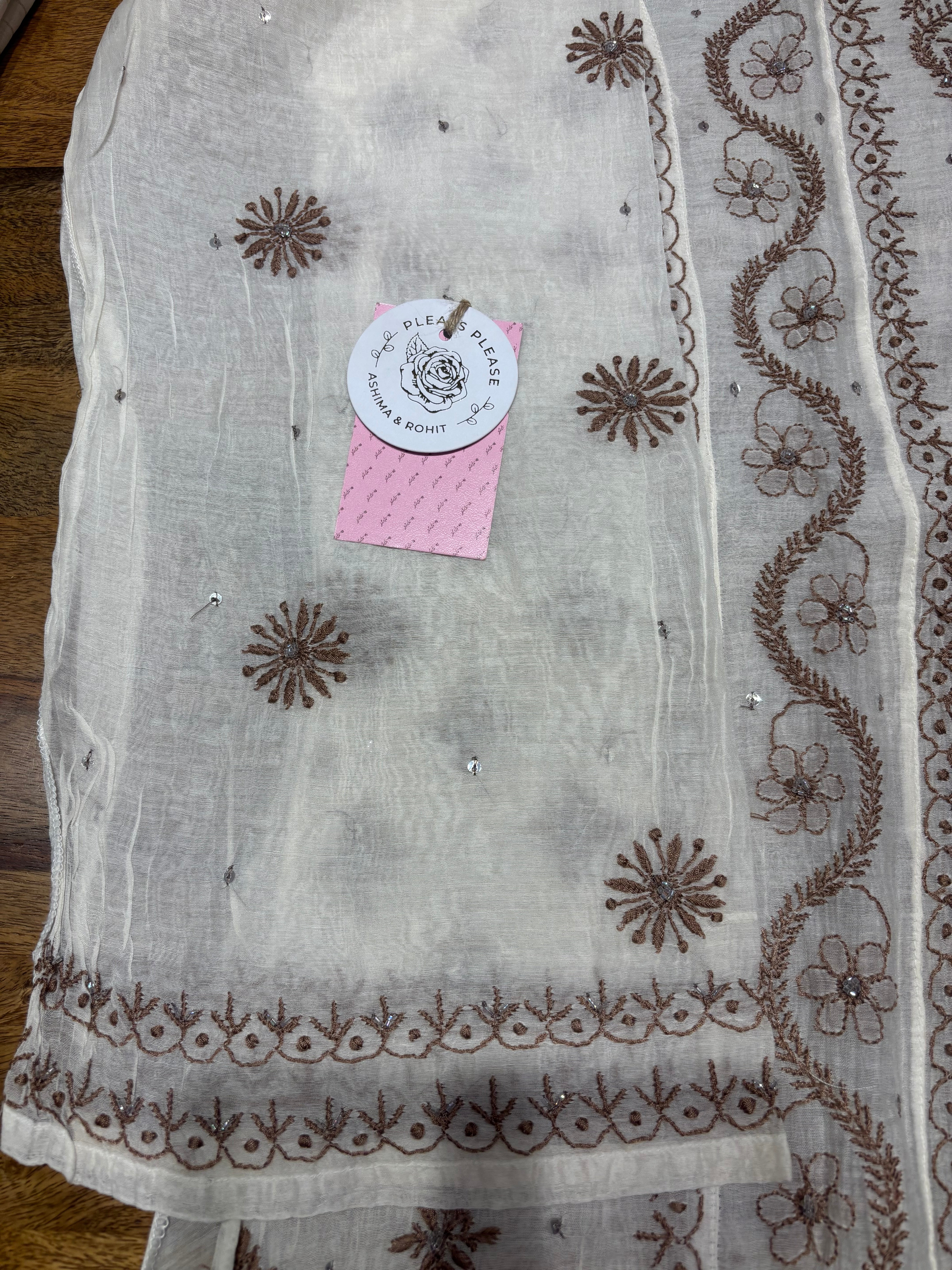 Dyeable Chanderi Mul Chikankari Kurta & Dupatta Set